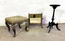 A William and Mary revival stool, with ebonized and gilt scroll legs, 19th century; together with