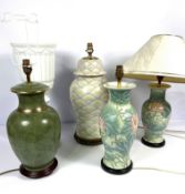 An assortment of modern table lamps, including baluster shaped ceramic examples; also a white
