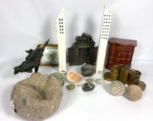 Assorted decorative items, including various Contemporary felt decorative balls; a small trinket