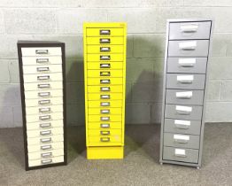 Three handy multi drawer filing units, including a yellow 15 drawer example (3)