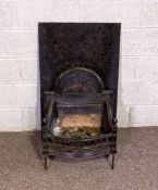 A 19th century style cast iron fire basket, with rectangular fire-back and arched surmount