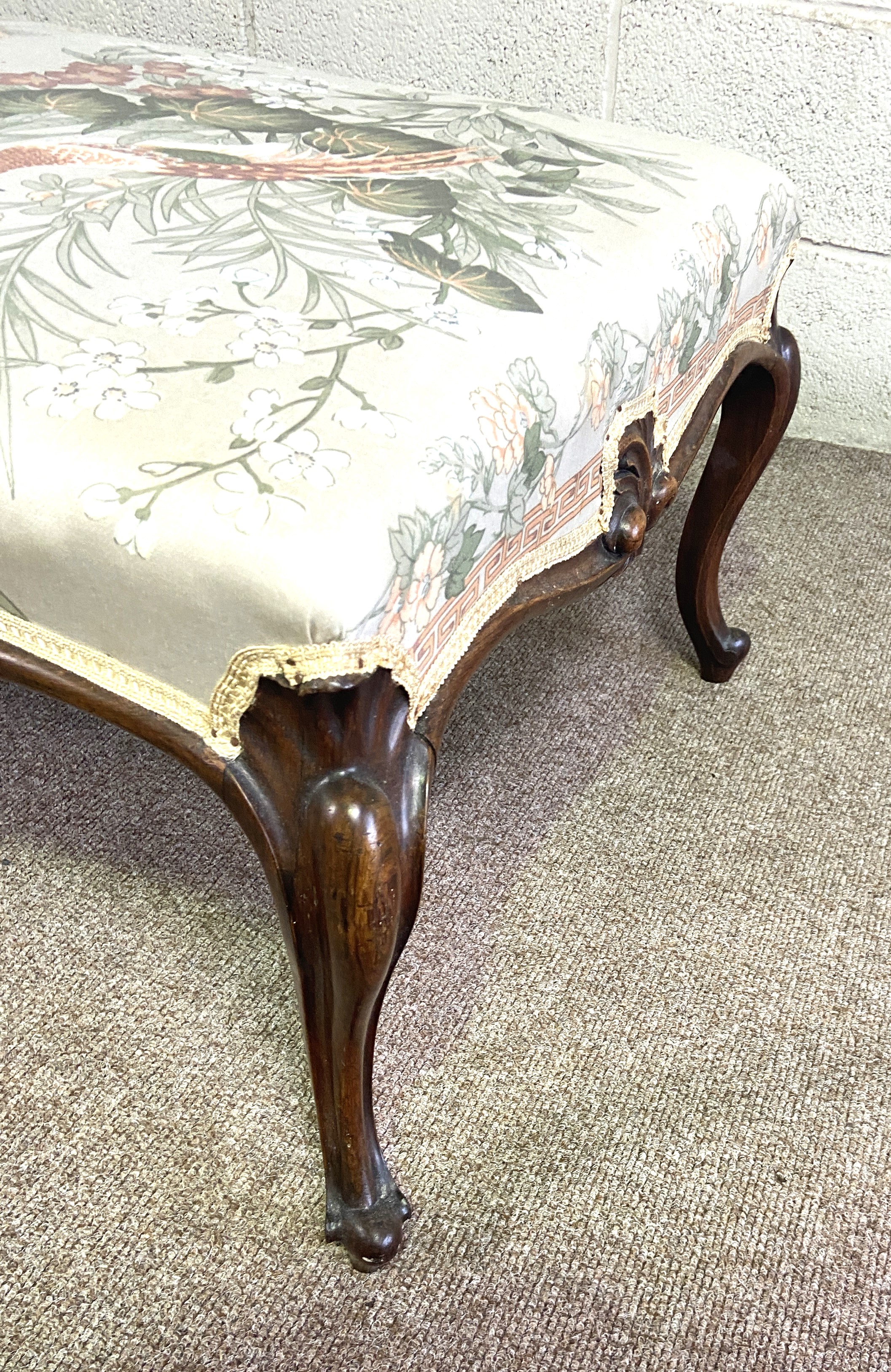 An early Victorian rosewood and upholstered fire stool, circa 1840, with wide padded top and set - Image 5 of 6