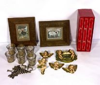 Assorted including a set of decorative winged cherubs, photo albums, two small pictures etc. (a
