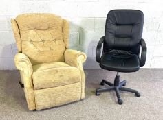 A modern reclining wing armchair, with lever and rising footrest and an office desk chair (2)