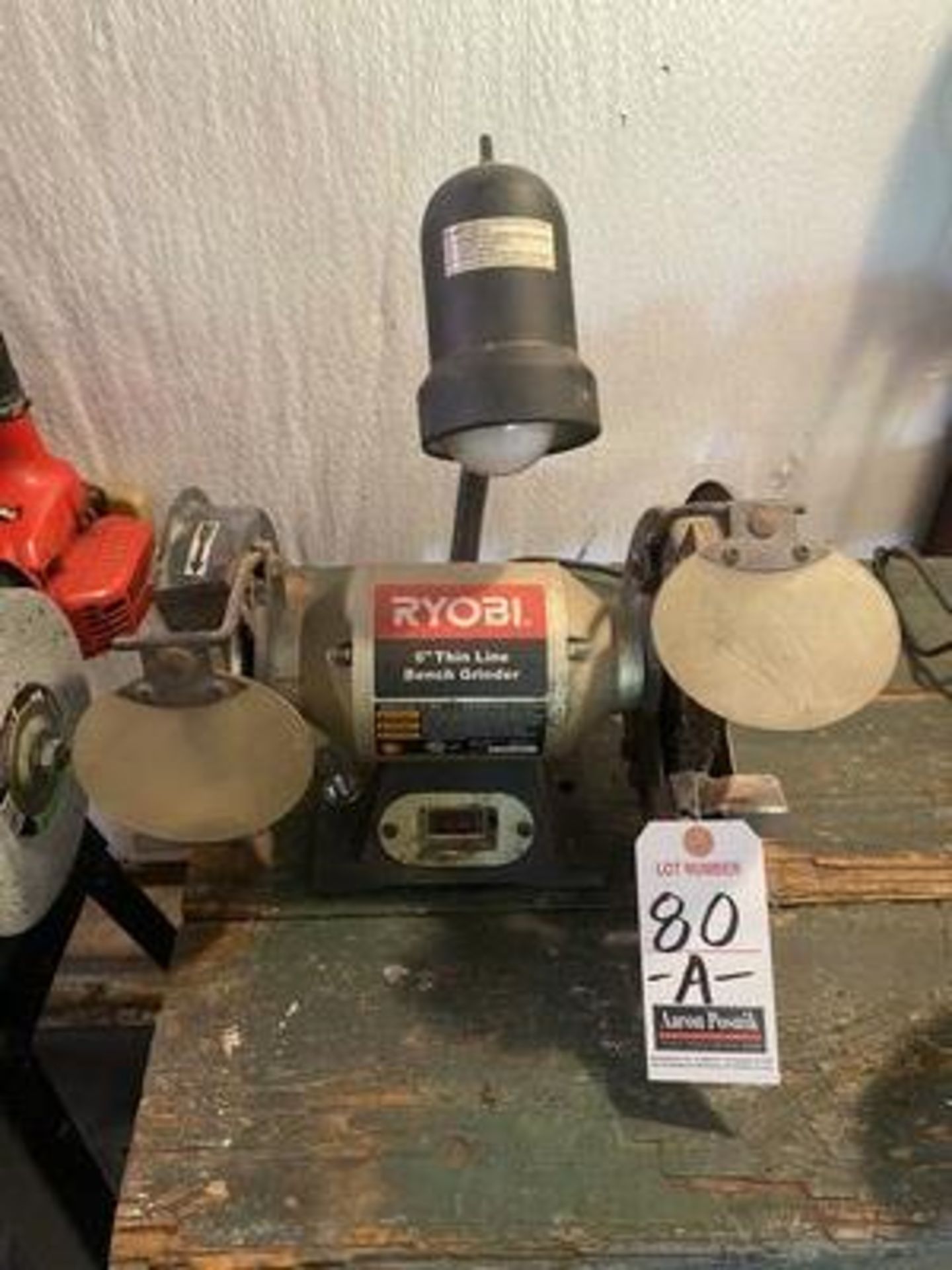 RYOBI 6" D.E. BENCH GRINDER, S/N 0319-28647, 120V