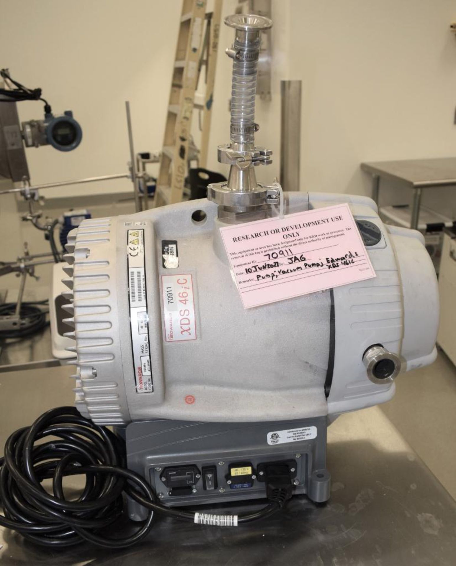 Edwards Chemical-Resistant Dry Scroll Vacuum Pump, Model XDS46iC. Approximate 23.5 cfm, 0.7hp motor.