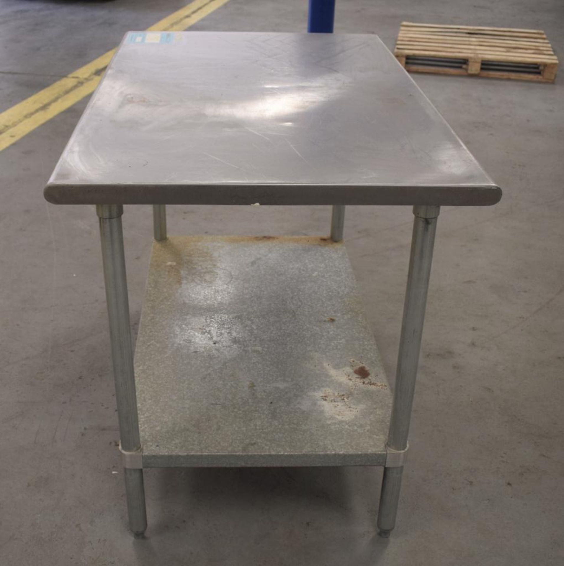 TABCO Stainless Steel Top Table. Approximate 30" wide x 48" long x 36" tall. With bottom shelf and ( - Image 4 of 5