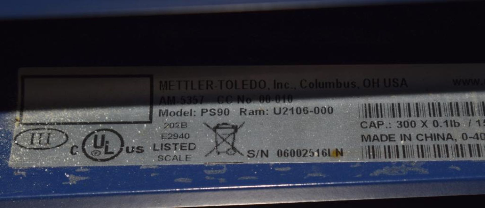 Mettler-Toledo Benchtop Platform Scale, Model PS90, Serial# 06002516LN. 300 Pound capacity with stai - Image 5 of 6