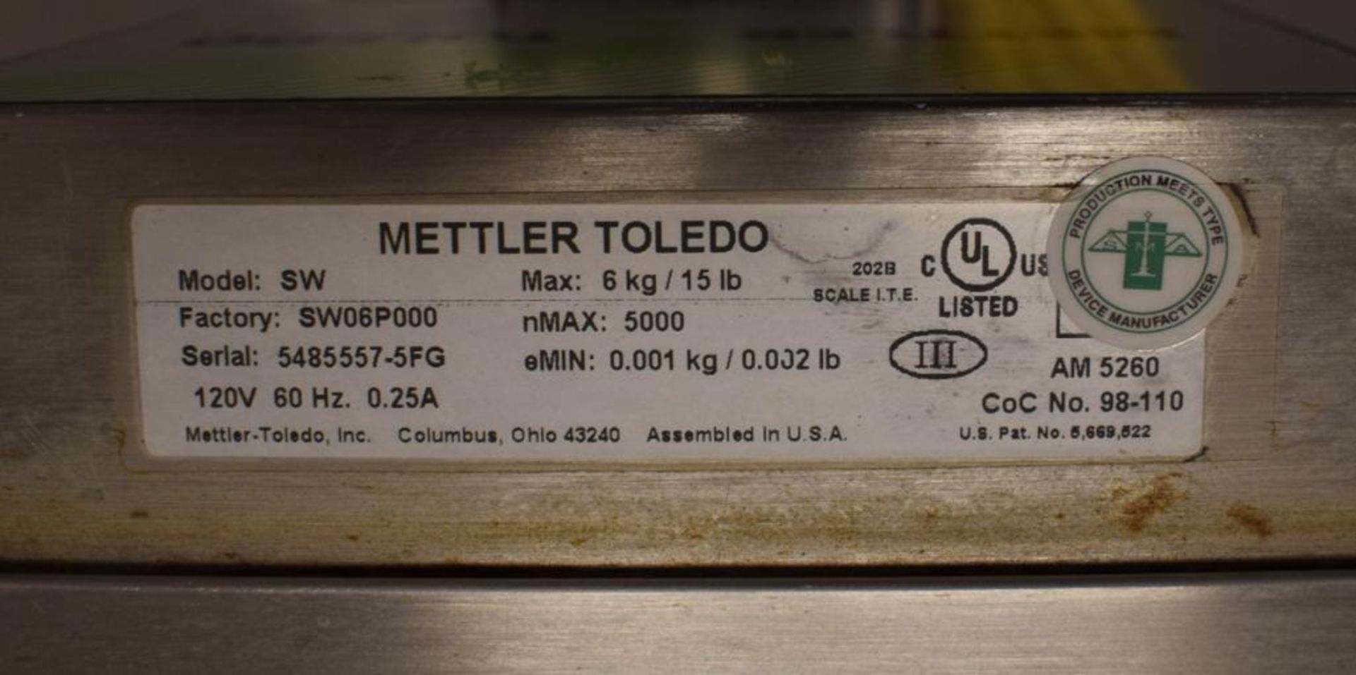 Mettler-Toledo Bechtop SpeedWeigh Over/Under Scale, Model SW, Factory# SW06P000, Serial# 5485557-5FG - Image 6 of 6