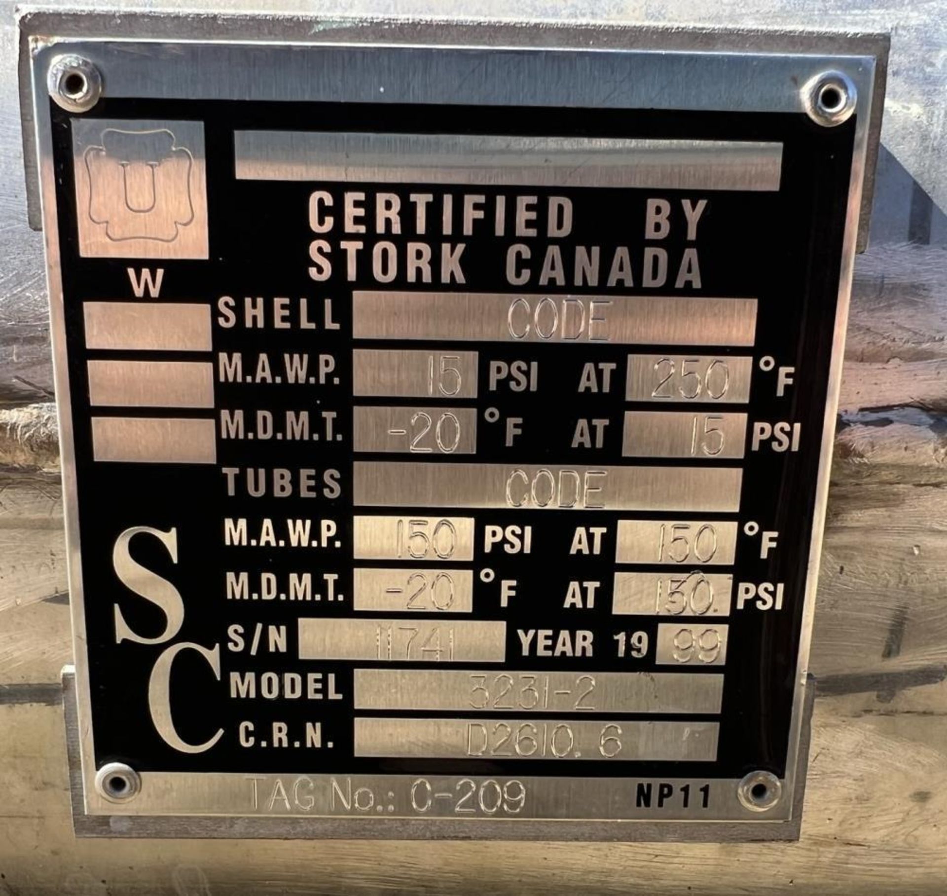 Used- Stork Canada U Stamped 8 Pass Shell and Tube Heat Exchanger, 304 Stainless Steel, Model 3231-2 - Image 12 of 12