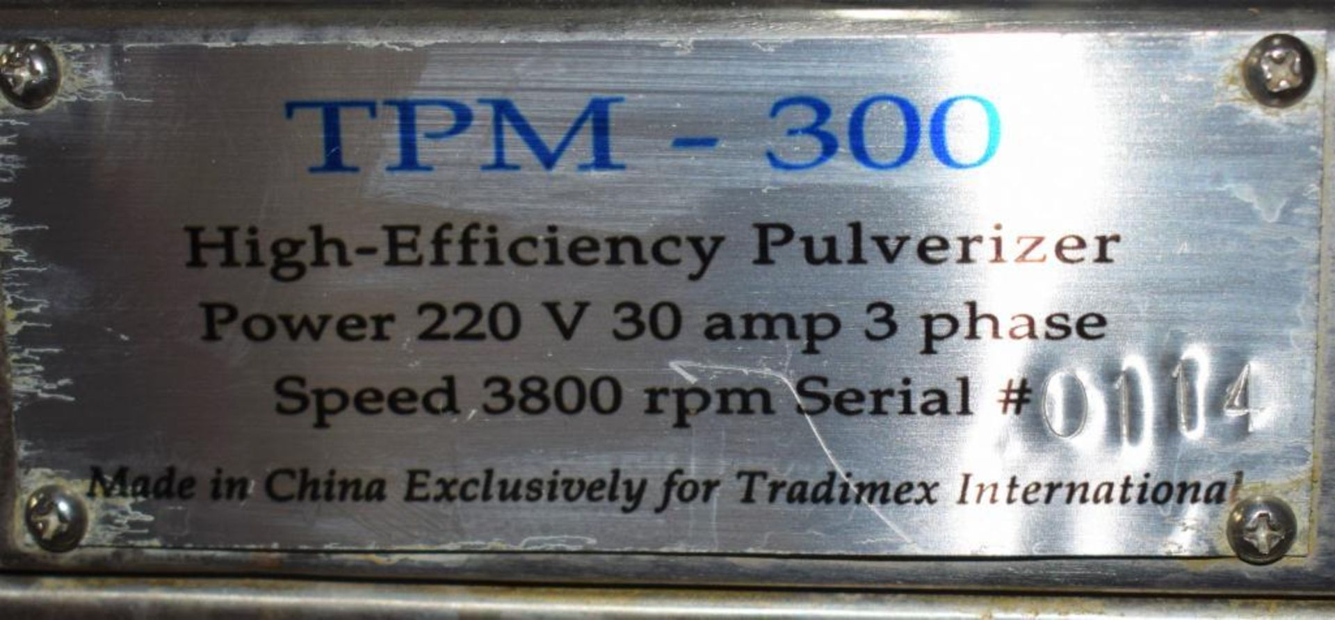 Tradimex International High Efficiency Pulverizer, Model TPM-300, Serial# 0114, Stainless Steel. App - Image 13 of 13