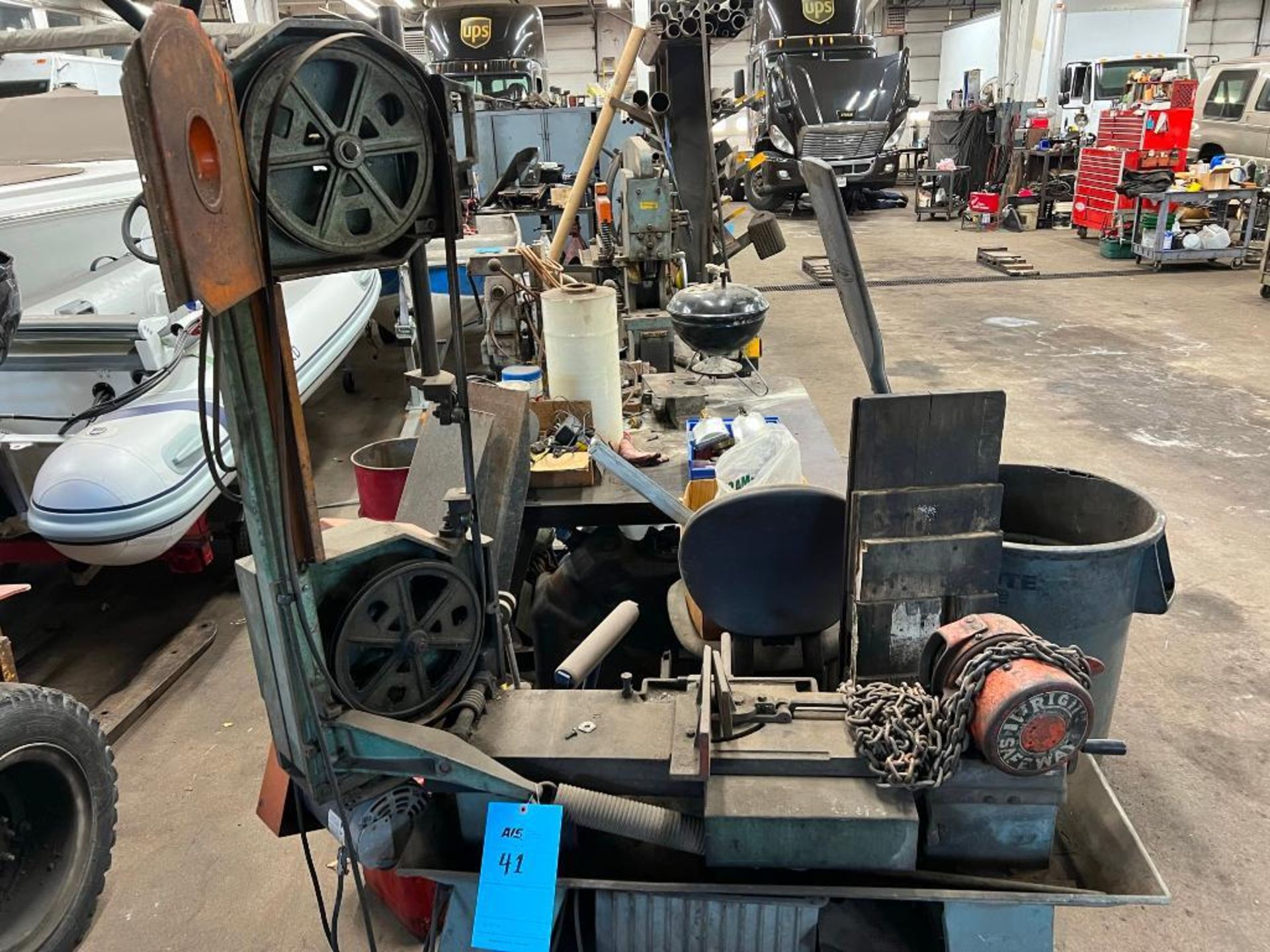 Wilton Saw, model 3535, w/ Wright Safeway 1 ton chain hoist