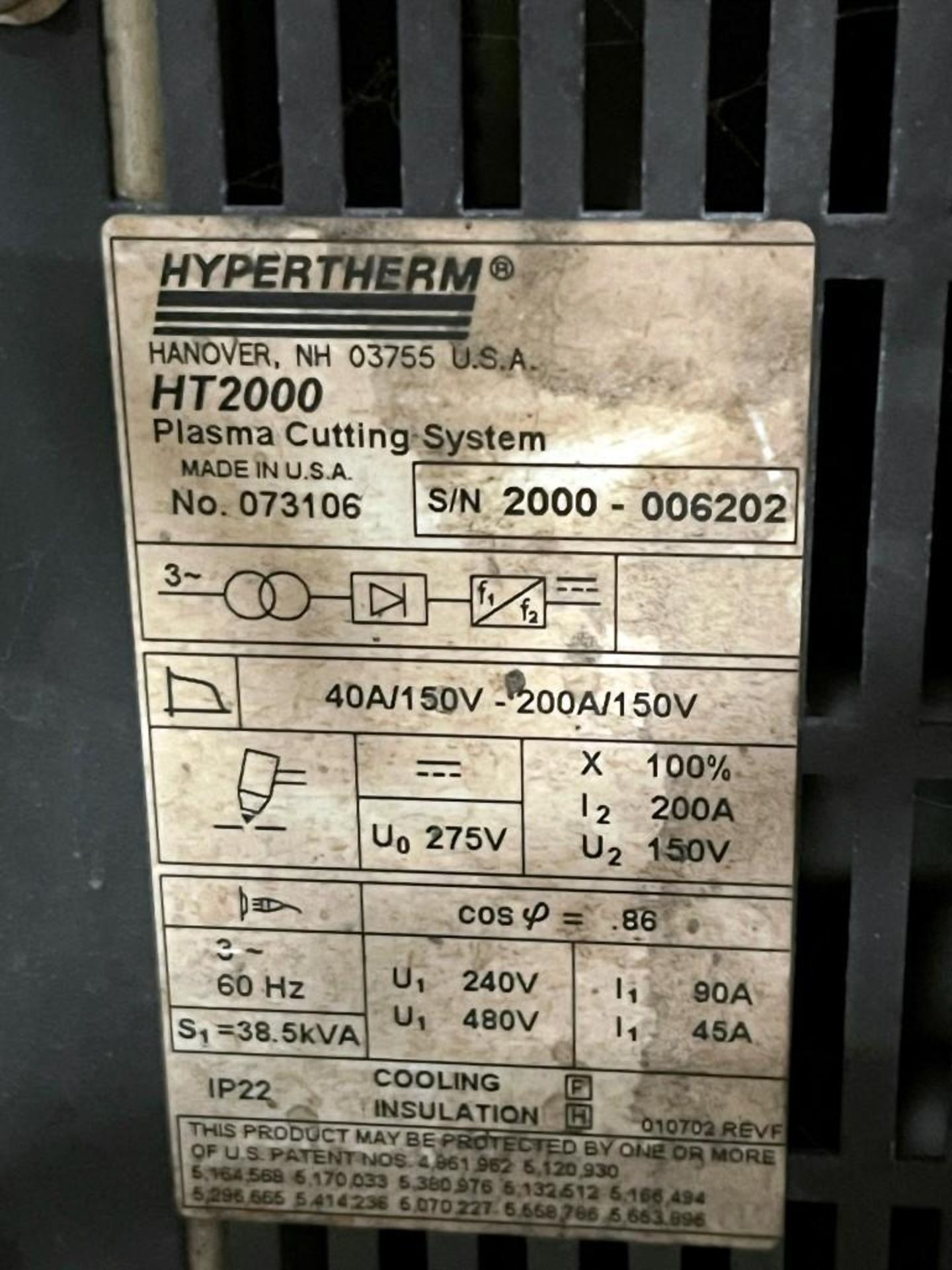 Hypertherm HT2000 Plasma Cutter Model No. 07106, S/N 2000-006202, 60" x 50" x 62"T - Image 9 of 10