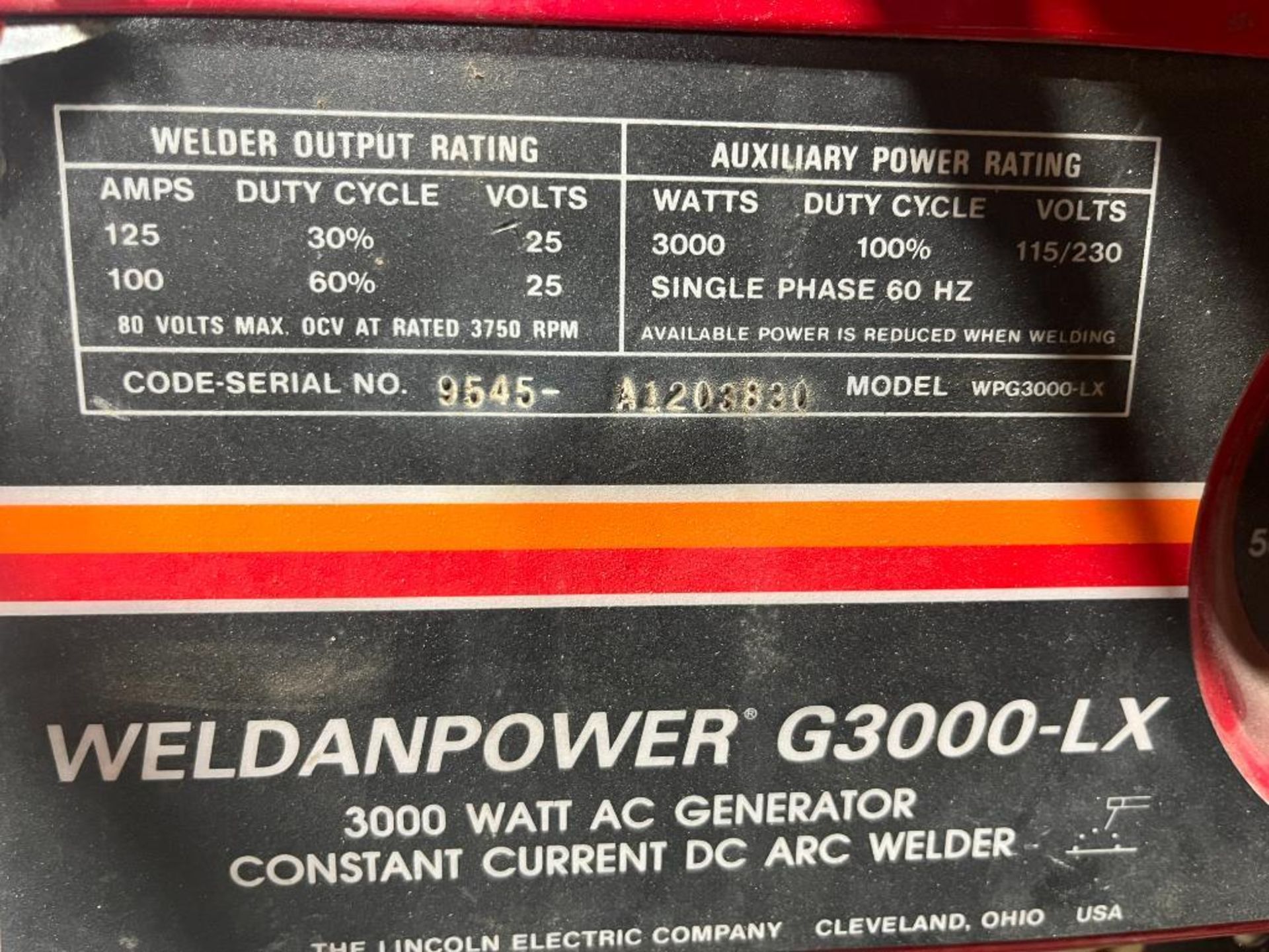 Lincoln Electric WELDANPOWER G3000LX Generator. Approximately 108 hours. - Image 6 of 9