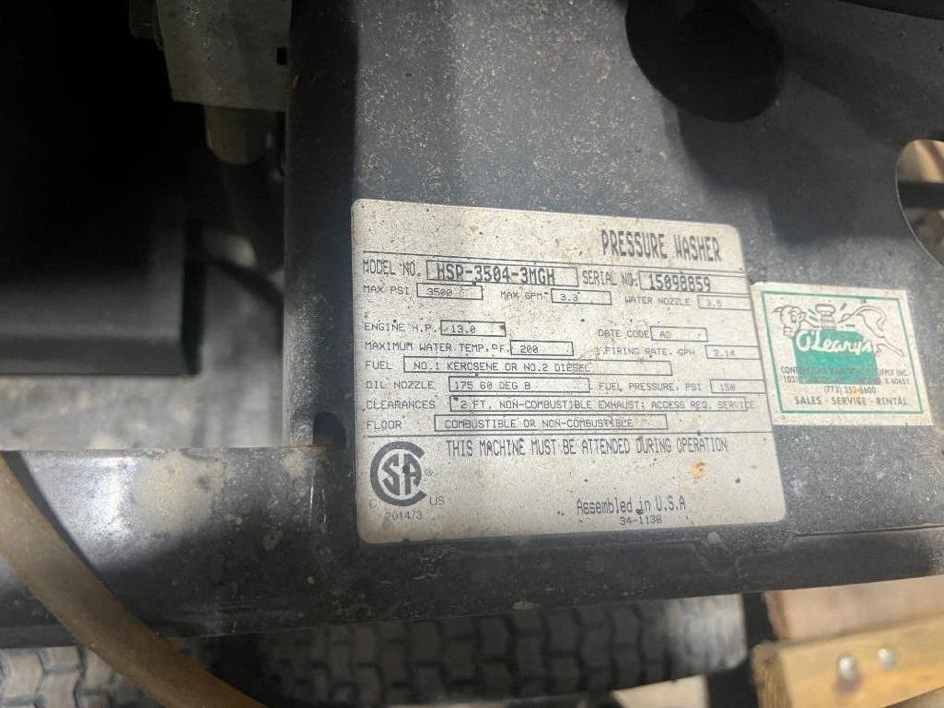 Mi-T-M Pressure Washer, model HSP-3504-3MGH, Serial#15098859 - Image 4 of 4