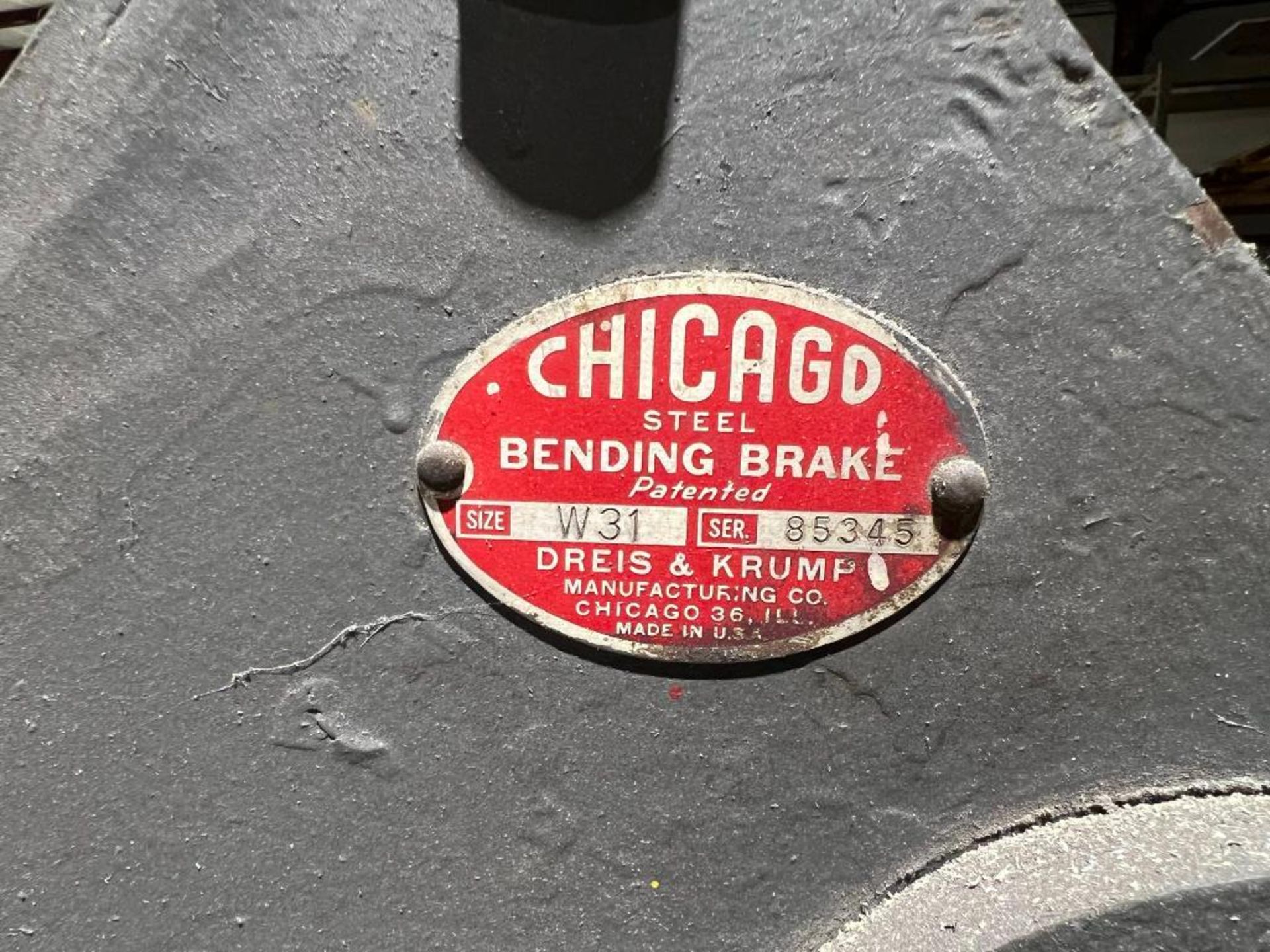 Dreis and Krump Chicago Box & Pan Finger Brake Model W31, S/N 85345, with spare tools - Image 3 of 6