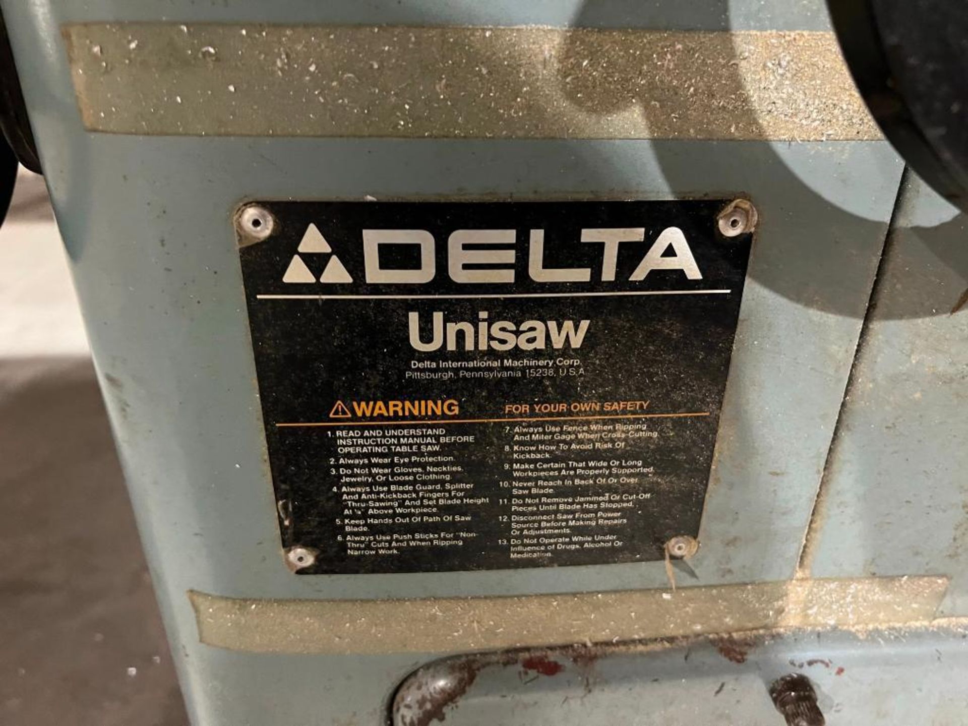 Delta Unisaw Table Saw, S/N 86B00540, 3 Phase Motor - Image 12 of 19