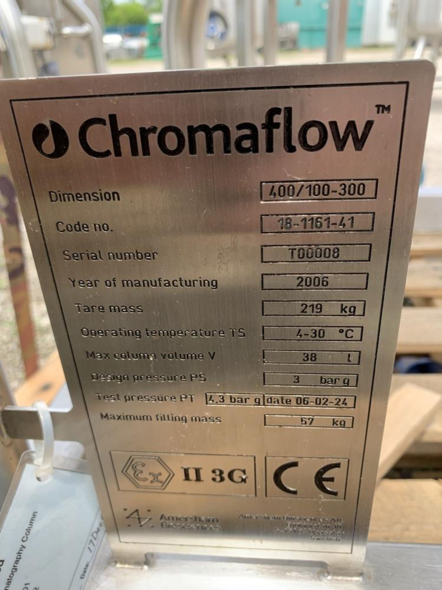 Used- Amersham Biosciences Chromaflow Column, Model 400/100-300. Volume 12.6 to 37.8 Liter (10 Gallo - Image 9 of 9