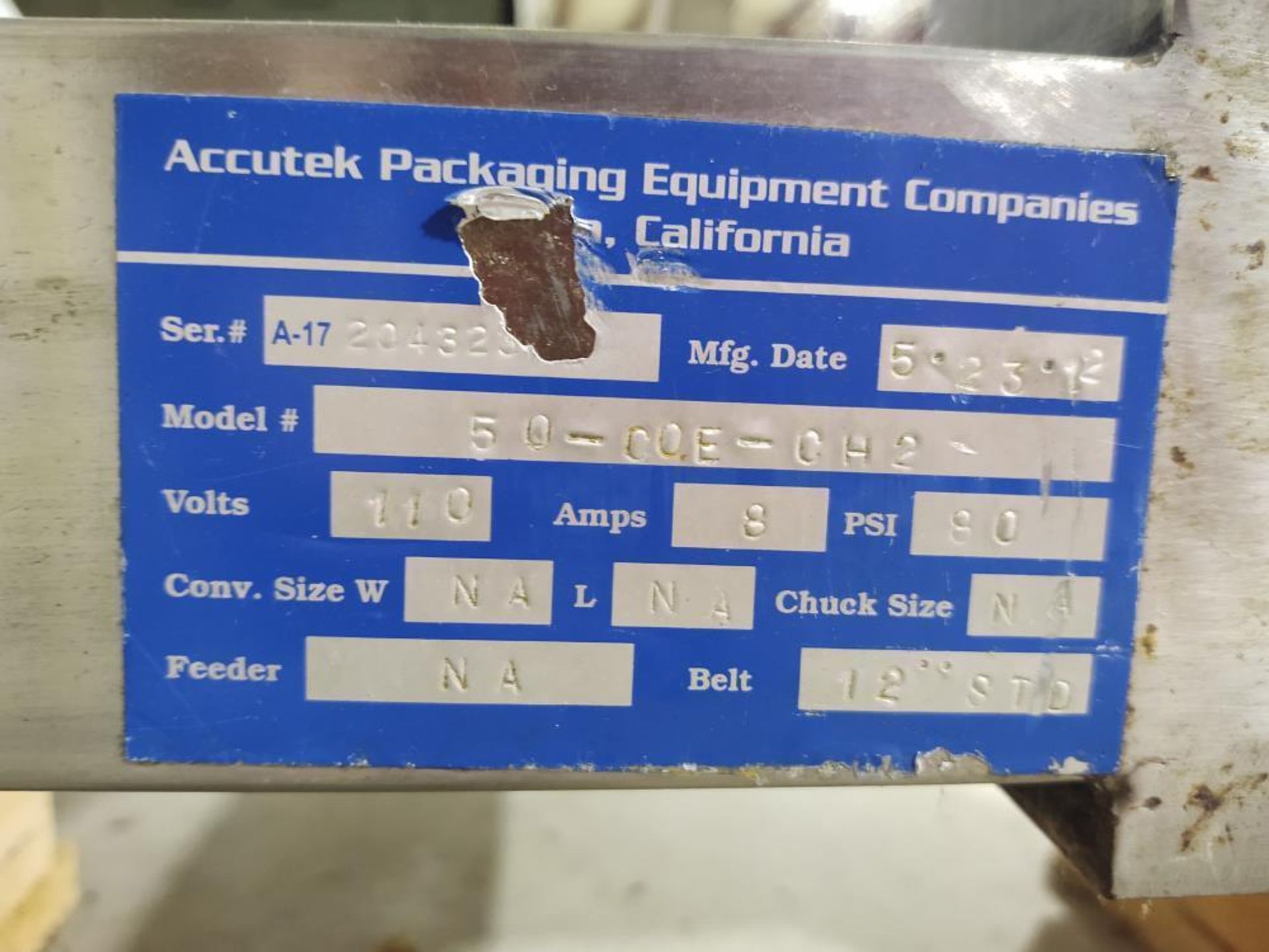 Used- Accutek In-Line Spindle Capper with 6-Spindles, Model 22-505-000. Includes centrifugal cap sor - Image 10 of 13