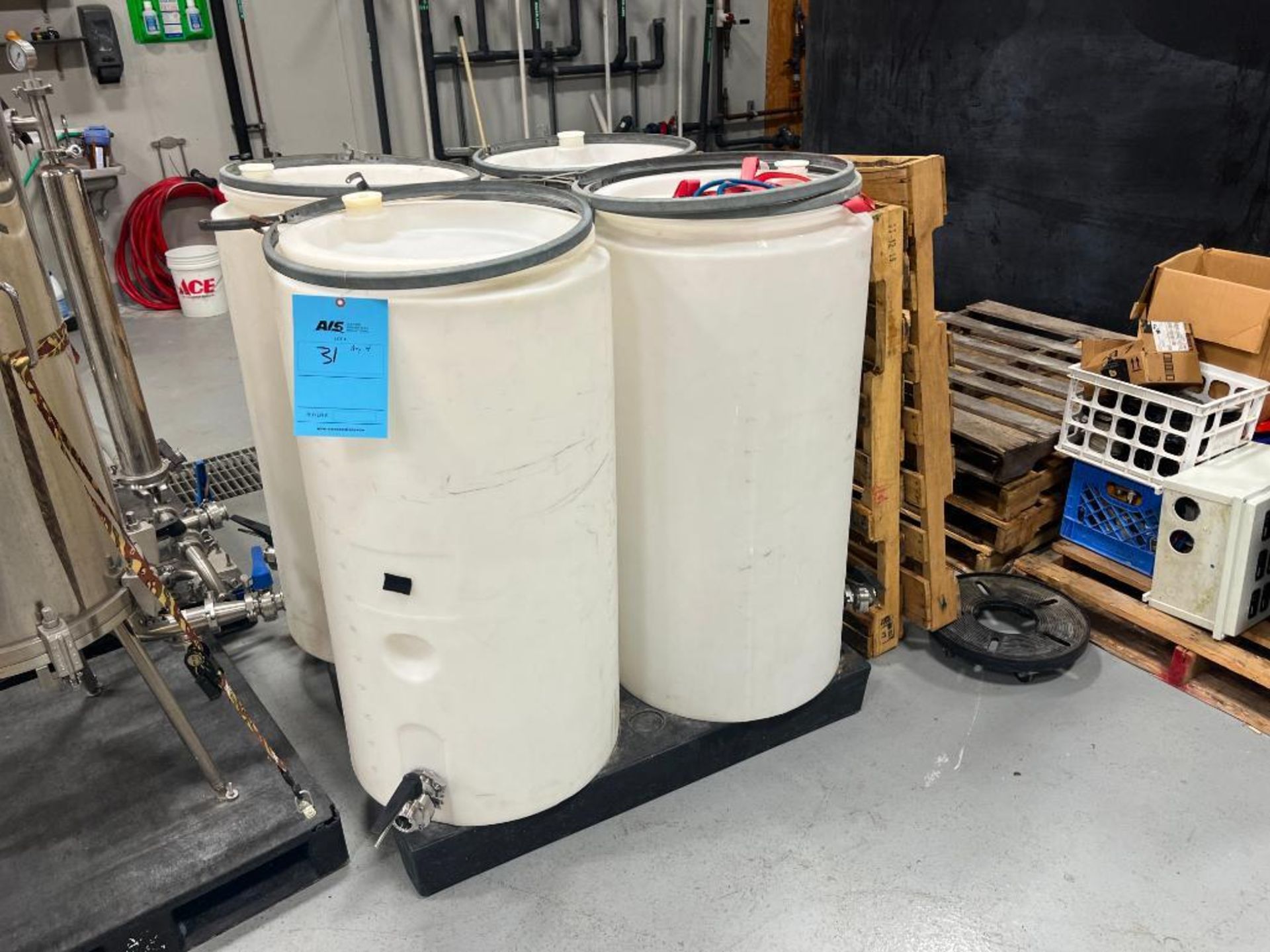 (4) Approximate 75 Gallon White Poly Vertical Tanks With Lids.