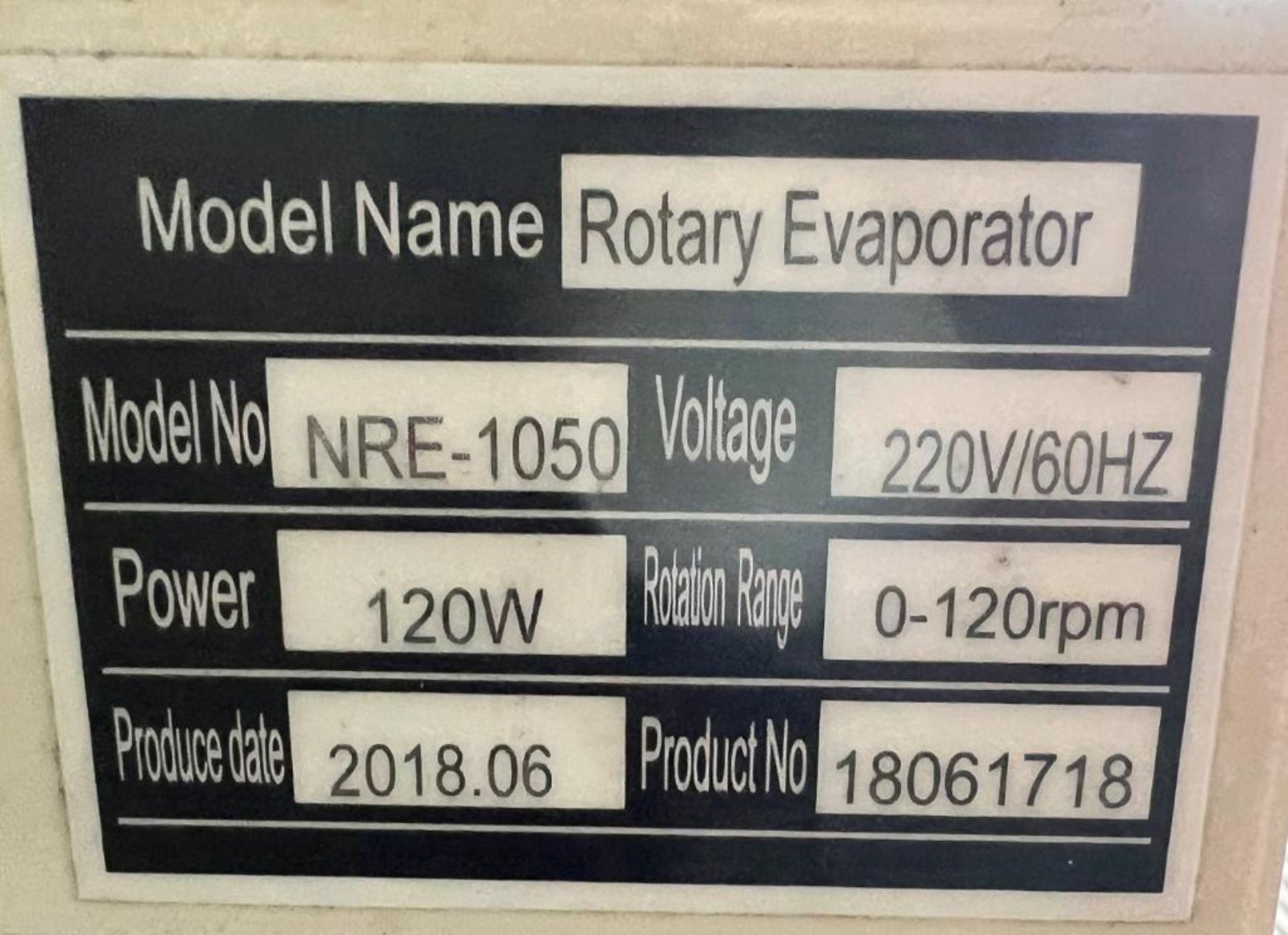 NanBel Rotary Evaporator, Model NRE-1050, Serial# 18061718, Built 06/2018. With miscellaneous glass. - Image 4 of 5