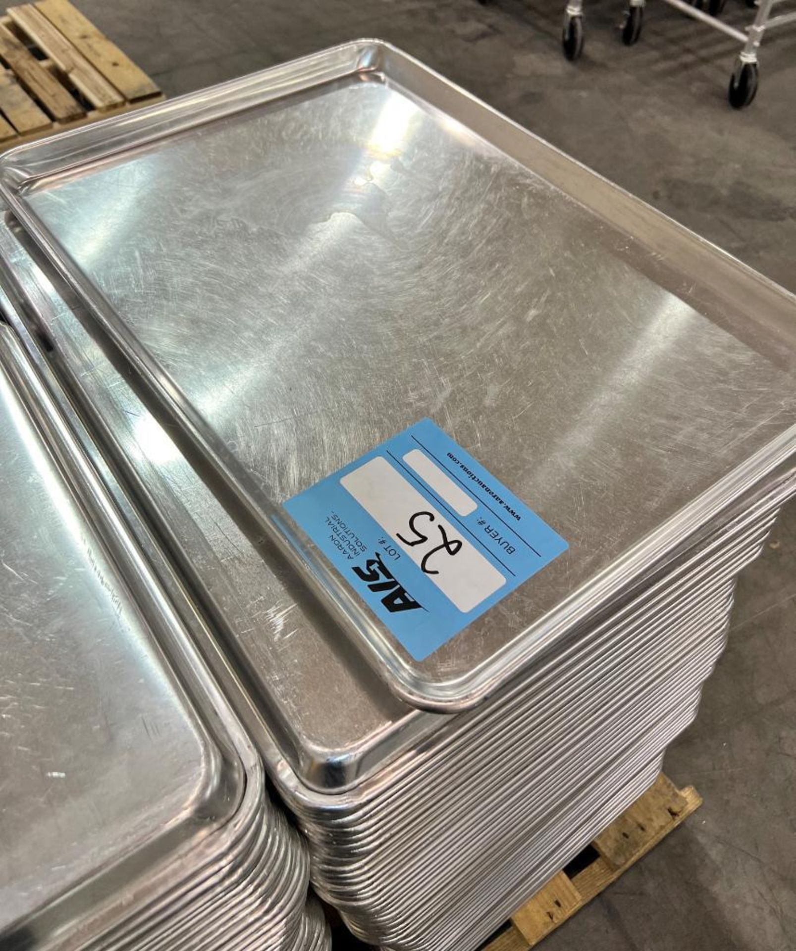 Lot Of Bakery Trays. Approximate (232) solid 18" x 26" x 1" deep, approximate (84) perforated 18" x - Image 3 of 8