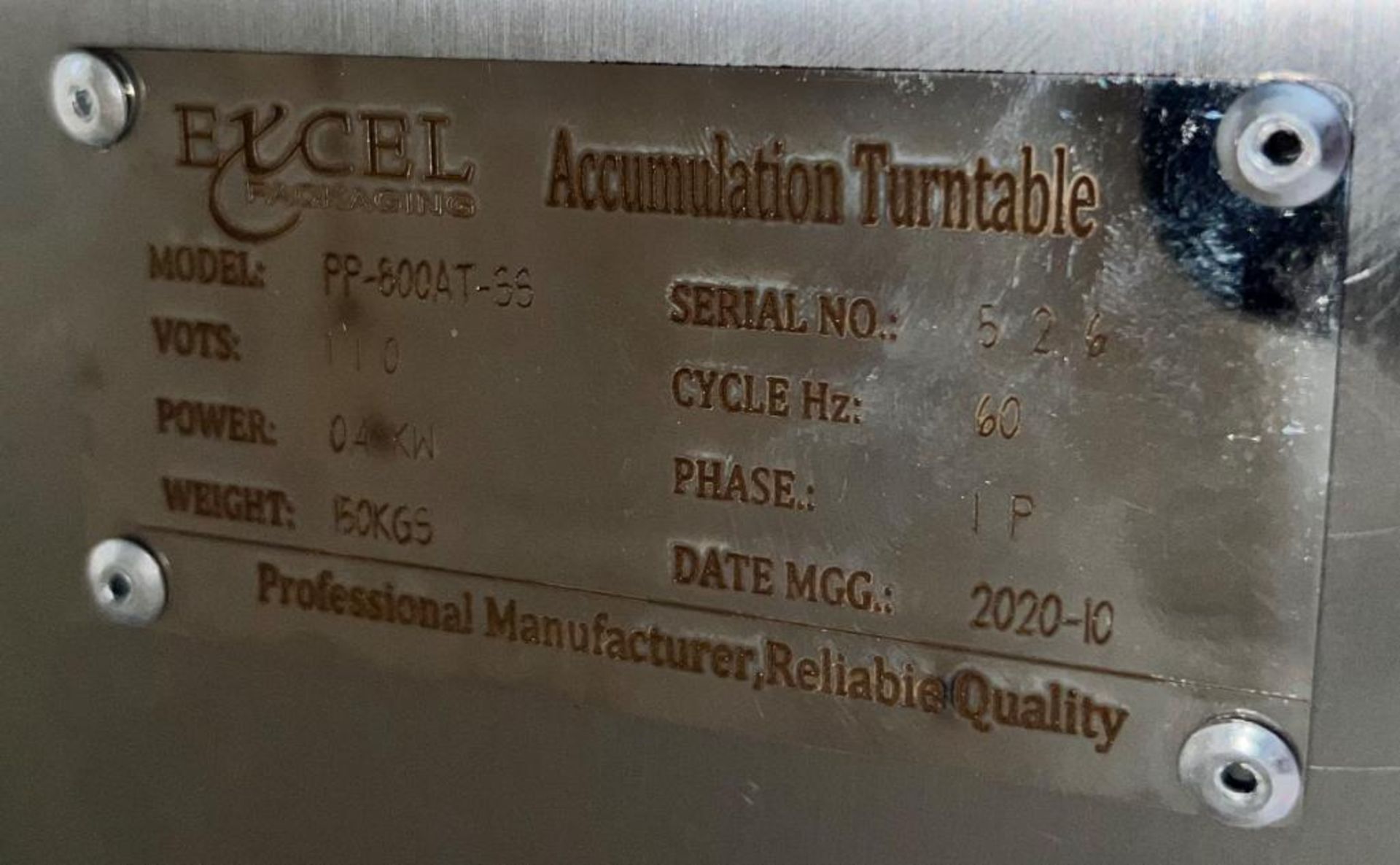 Excel Packaging Stainless Steel Accumulation Table, Model PP-800AT-SS, Serial# 526. Approximate 31" - Image 6 of 6