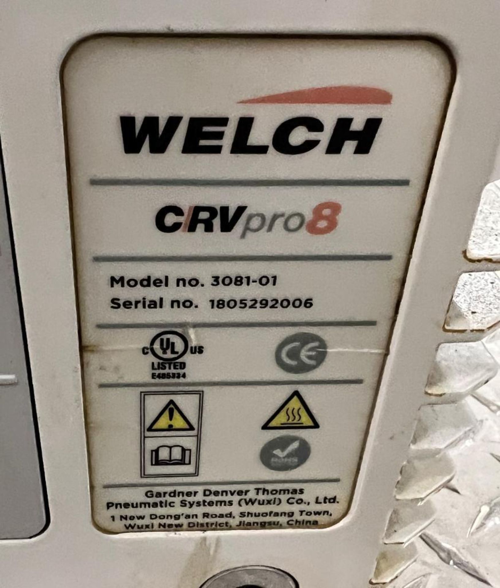 Lot Of (2) Vacuum Pumps. (1) Welch CRV PRO 8 rotary vane vacuum pump, model 3081-01, serial## 180529 - Image 7 of 9