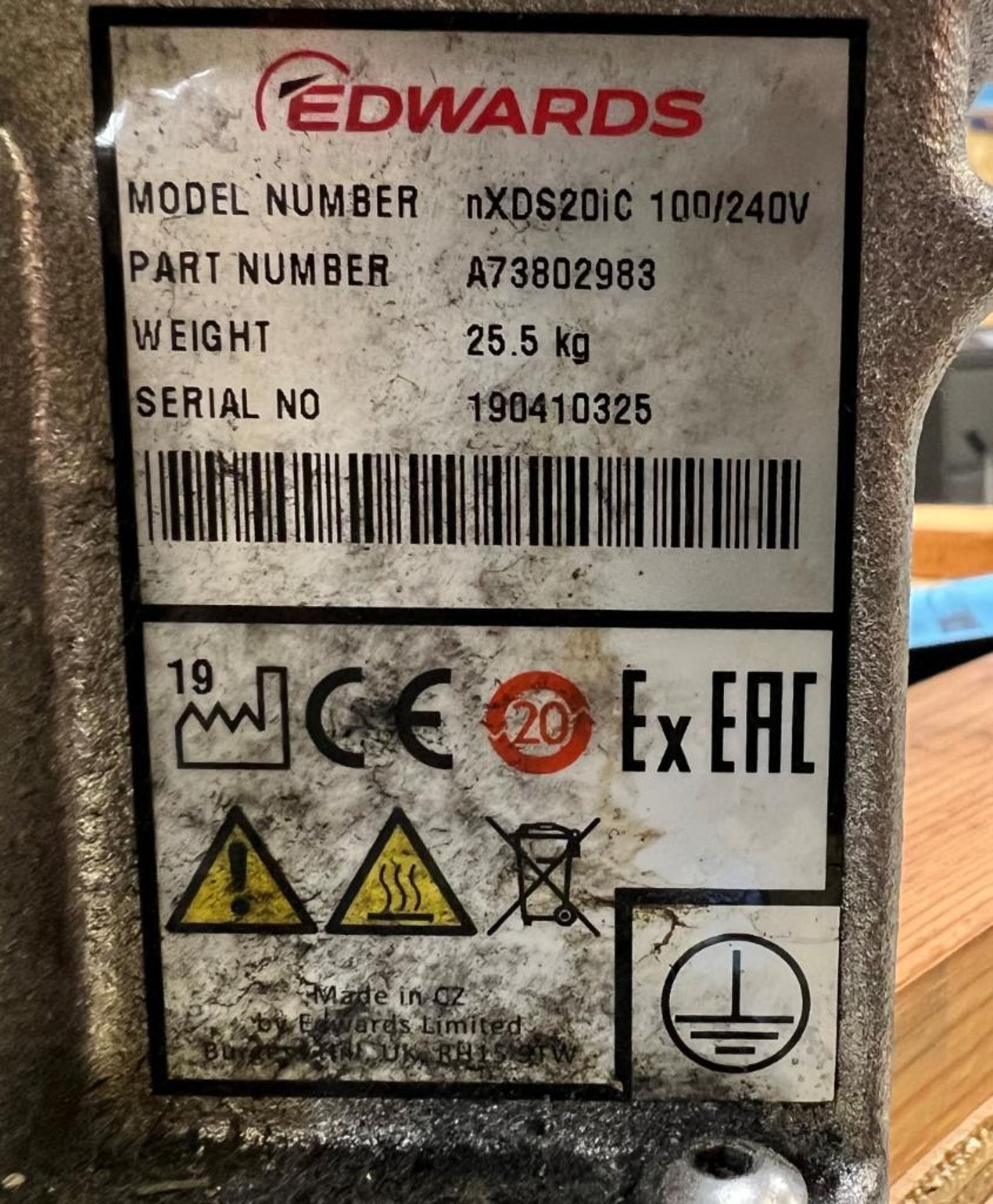 Edward Chemical Resistant Scroll Vacuum Pump, Model nXDS20iC, Serial# 190410325. - Image 6 of 6