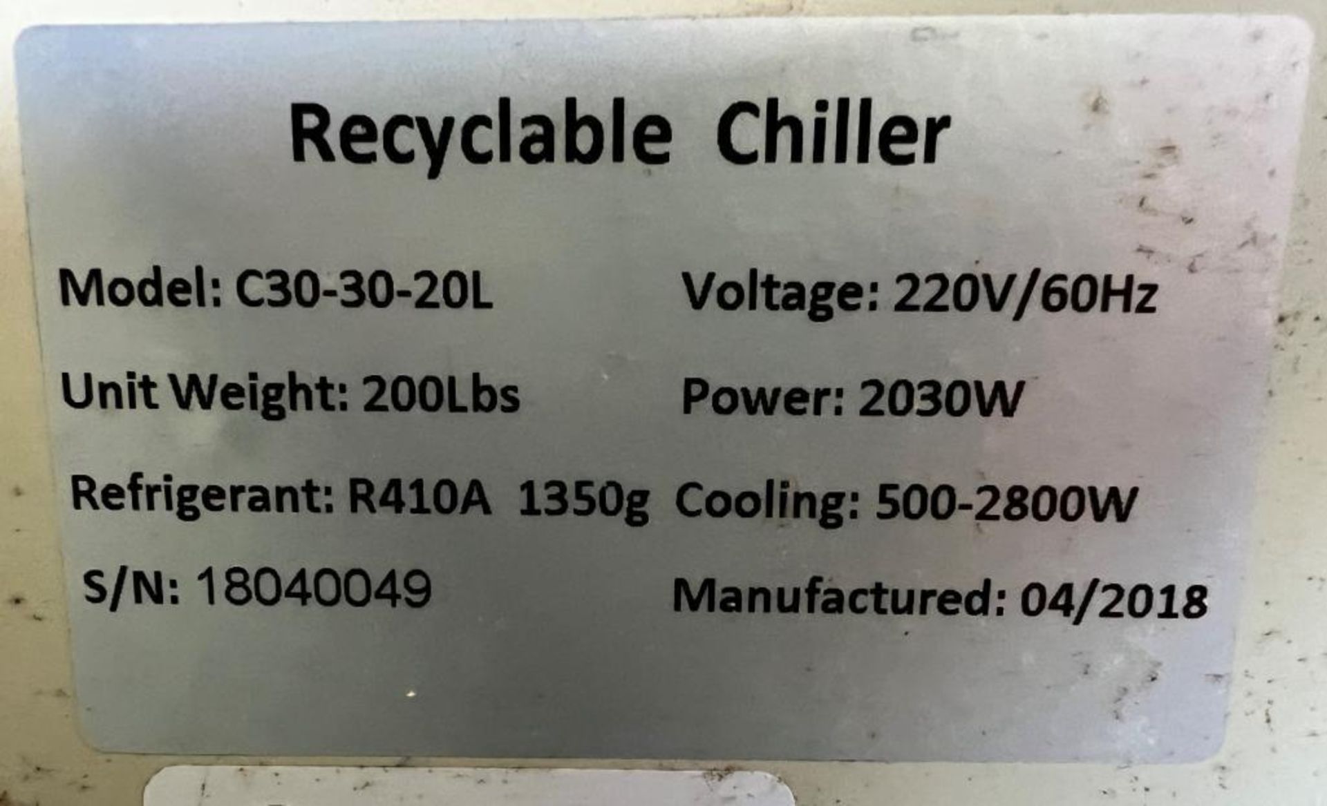 Across International Recyclable Chiller, Model C30-30-20L, Serial# 18040049, Built 04/2018. - Image 5 of 5