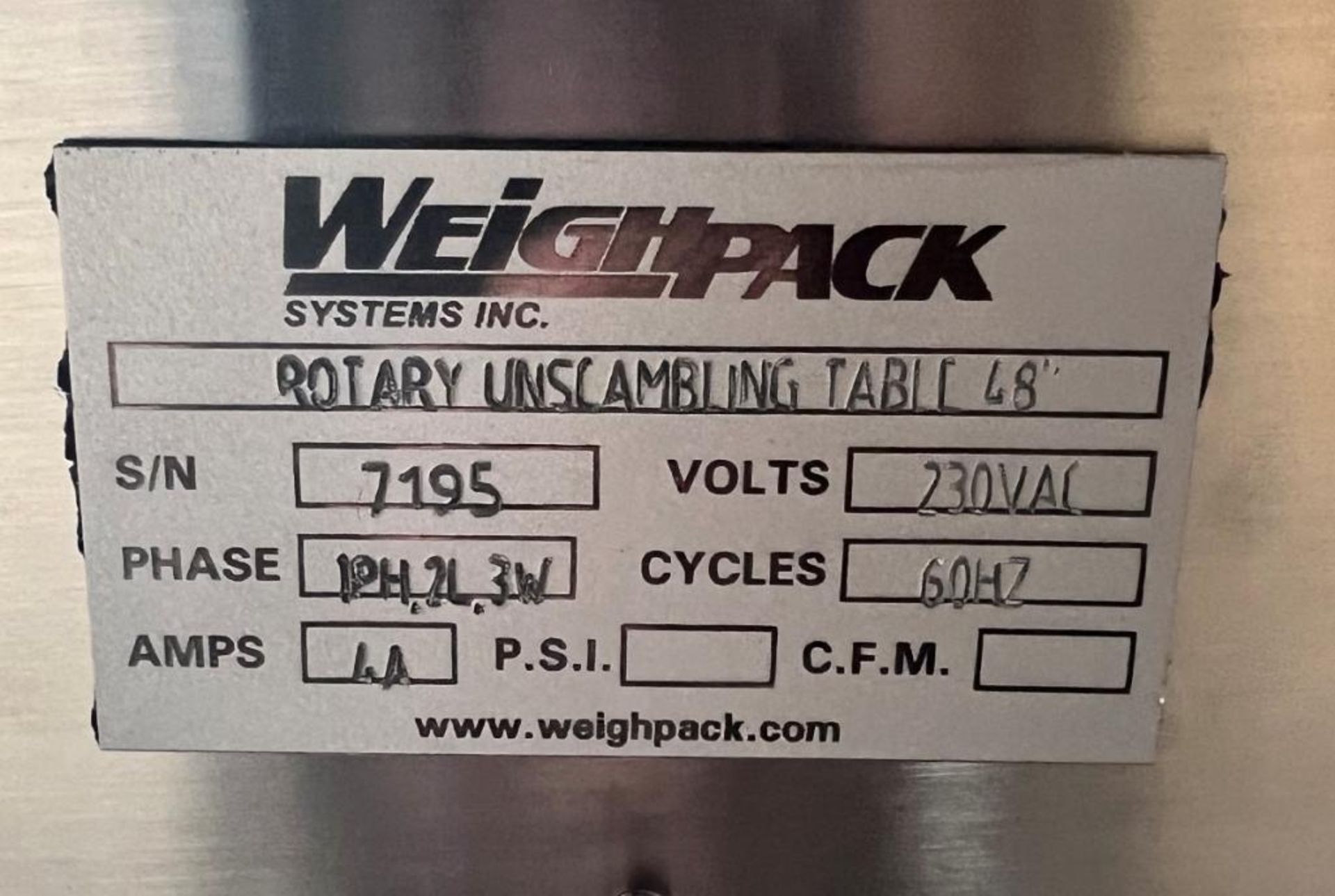 WeighPack Stainless Steel Rotary Unscrambling Table, Serial# 7195. Approximate 48" diameter. - Image 8 of 8