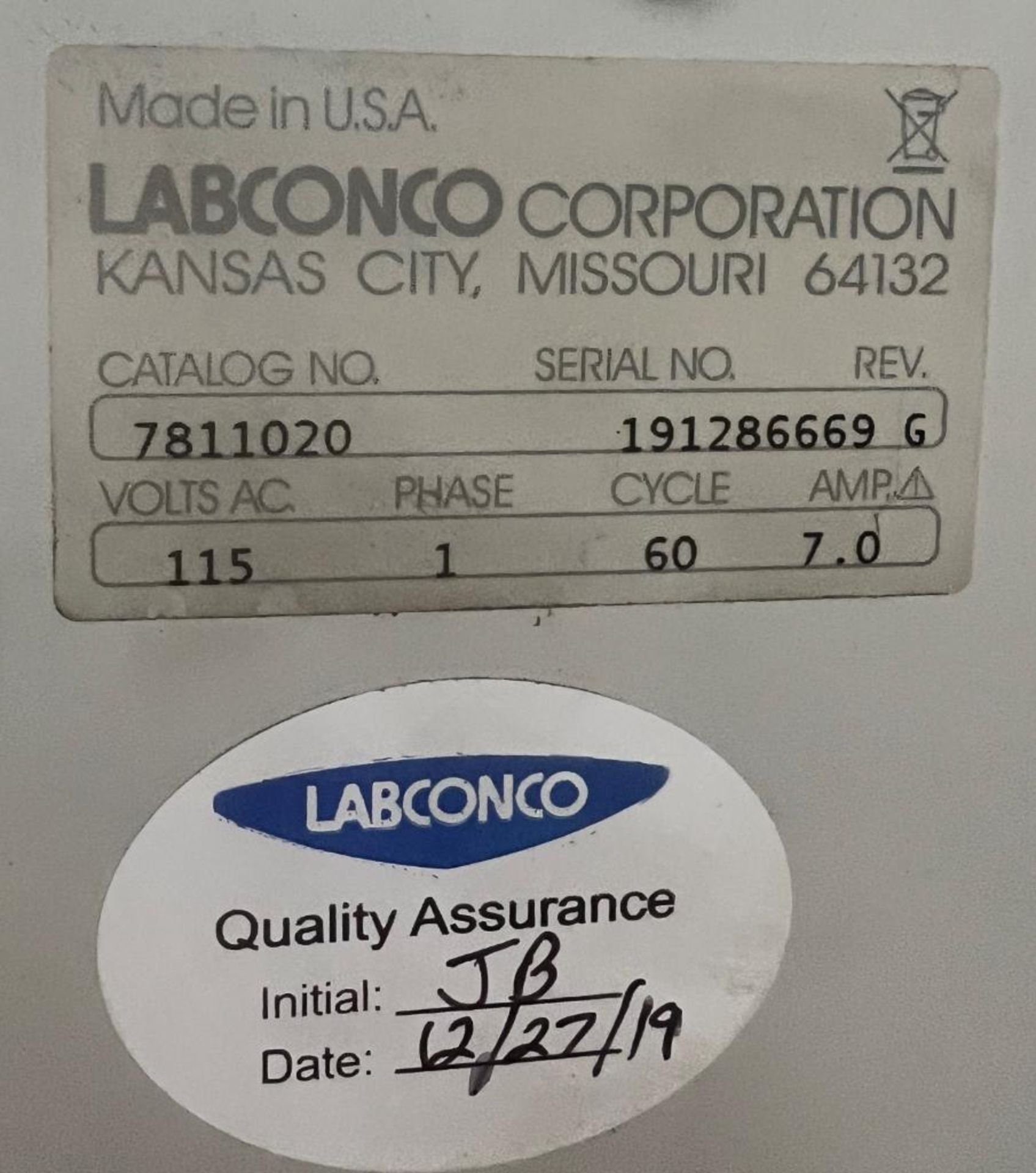 Labconco CentriVap Cold Trap, Catalog# 7811020, Serial# 191286669. - Image 7 of 8