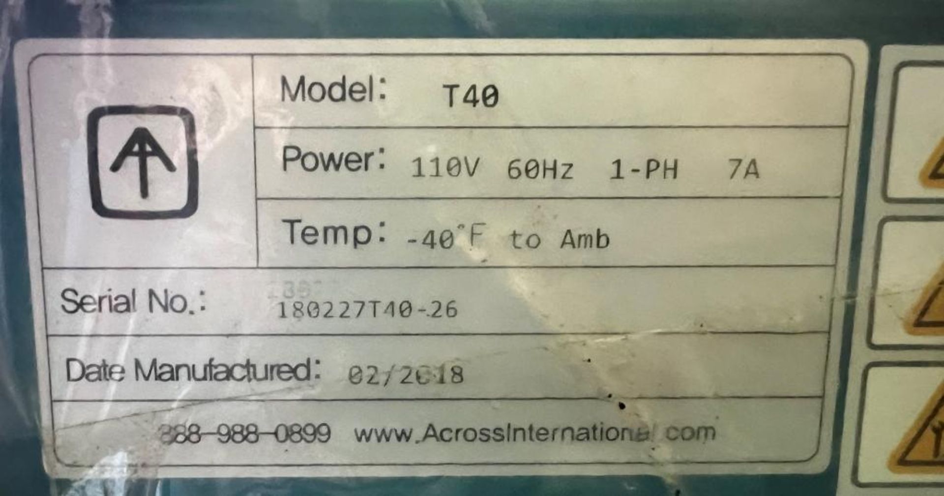 Across International Cold Trap, Model T40, Serial# 180227T40-26, Built 02/2018. - Image 5 of 5