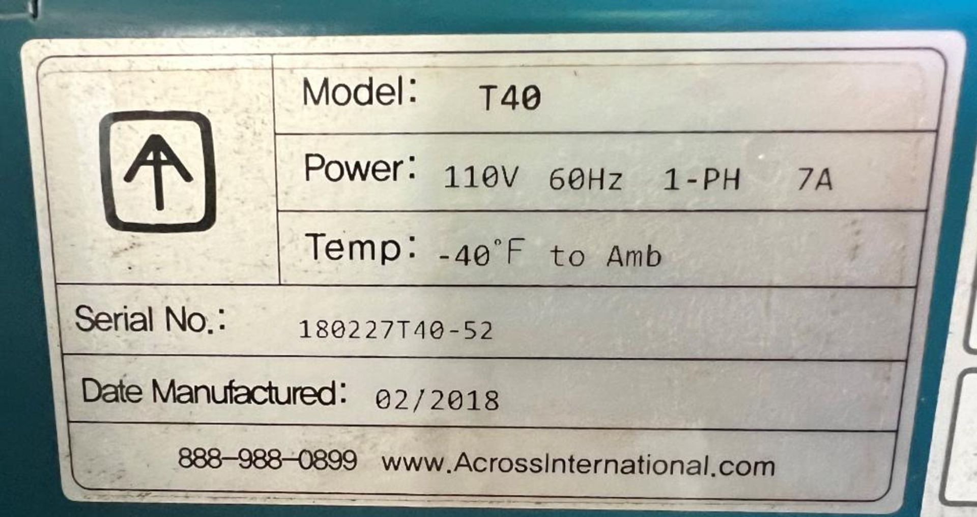 Across International Cold Trap, Model T40, Serial# 180227T40-52, Built 02/2018. - Image 5 of 5