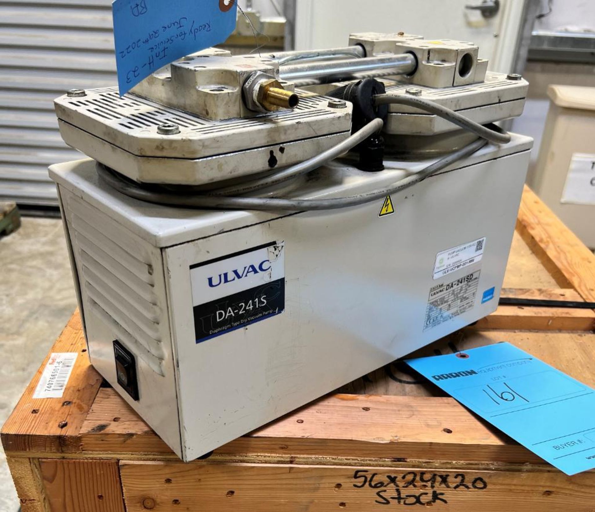 Ulvac Diaphragm Type Dry Vacuum Pump, Model DA-241SD, Serial# 2000004. Built 08/2020.