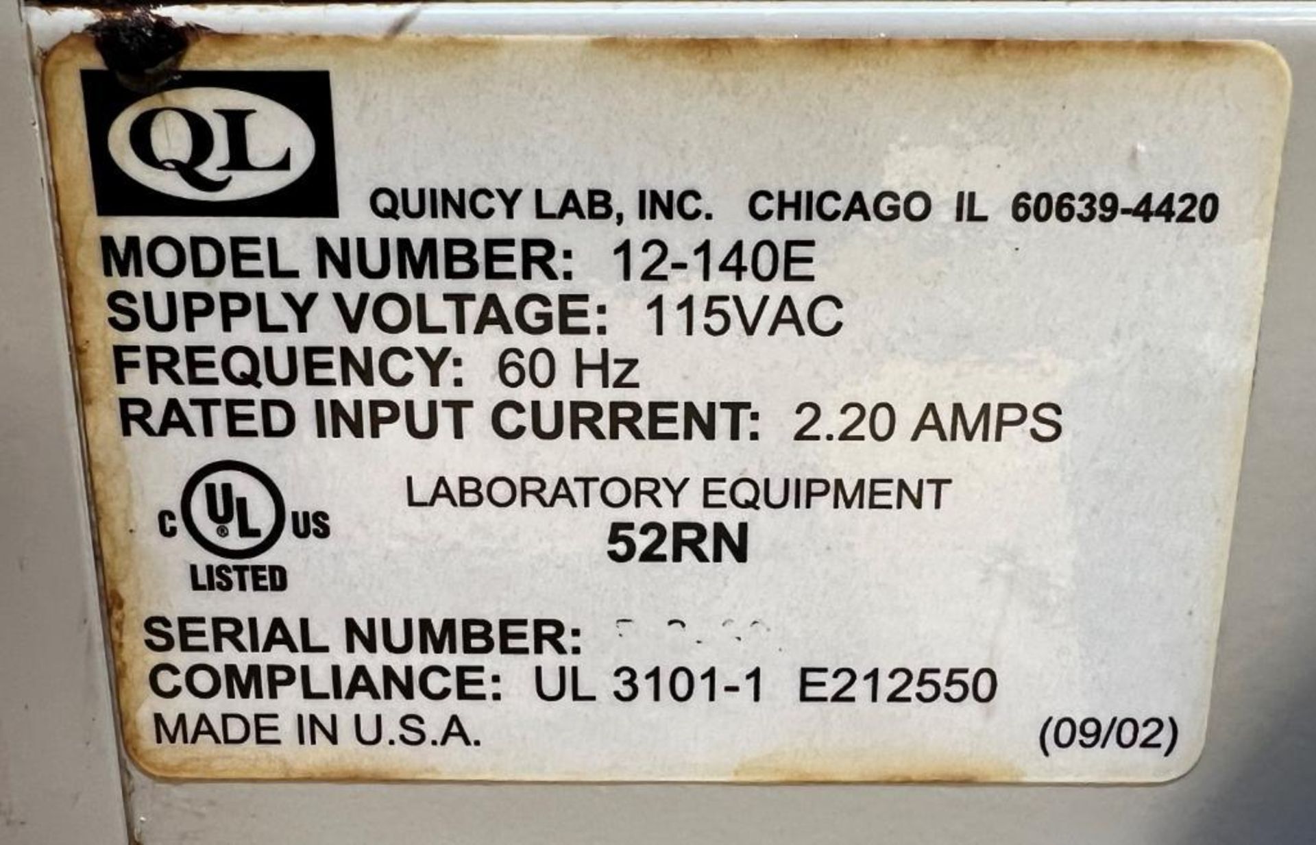 Quincy Lab Bench Top Incubator, Model 12-140E. - Image 6 of 6