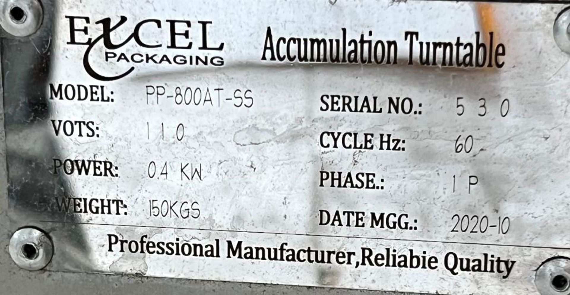 Excel Packaging Stainless Steel Accumulation Table, Model PP-800AT-SS, Serial# 530. Approximate 31" - Image 7 of 7