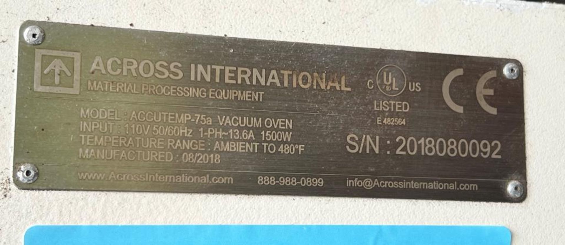 Across International Vacuum Oven, Model AccuTemp-75a, Serial# 2018080092, Built 08/2018. - Image 6 of 6