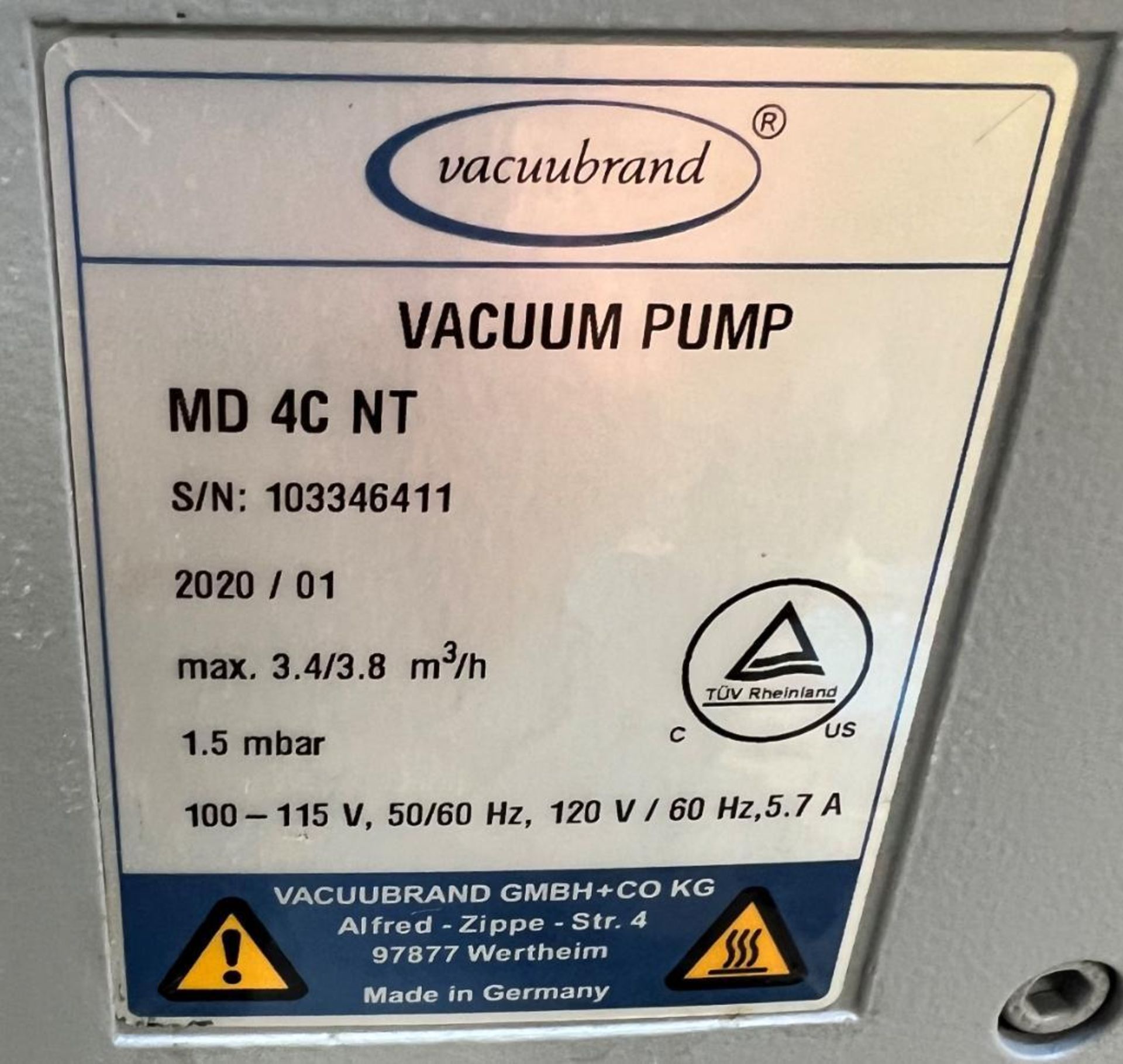 Lot Of (2) Vacuubrand Chemistry Diaphragm Pumps, Model MD4CNT, Serial# 44570607 & 103346411. - Image 7 of 7