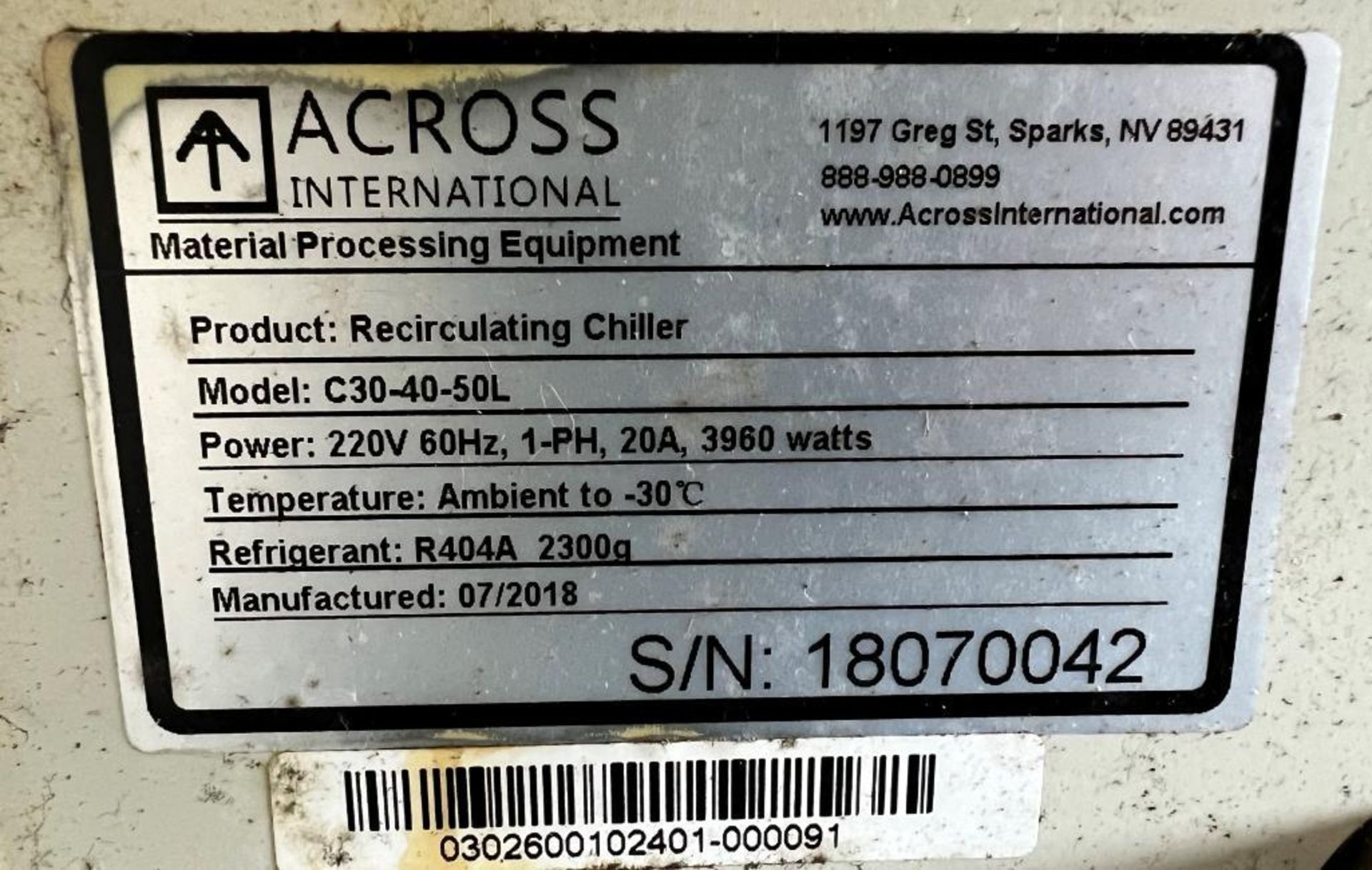 Across International Recirculating Chiller, Model C30-40-50L, Serial# 18070042, Built 07/2018. - Image 4 of 4