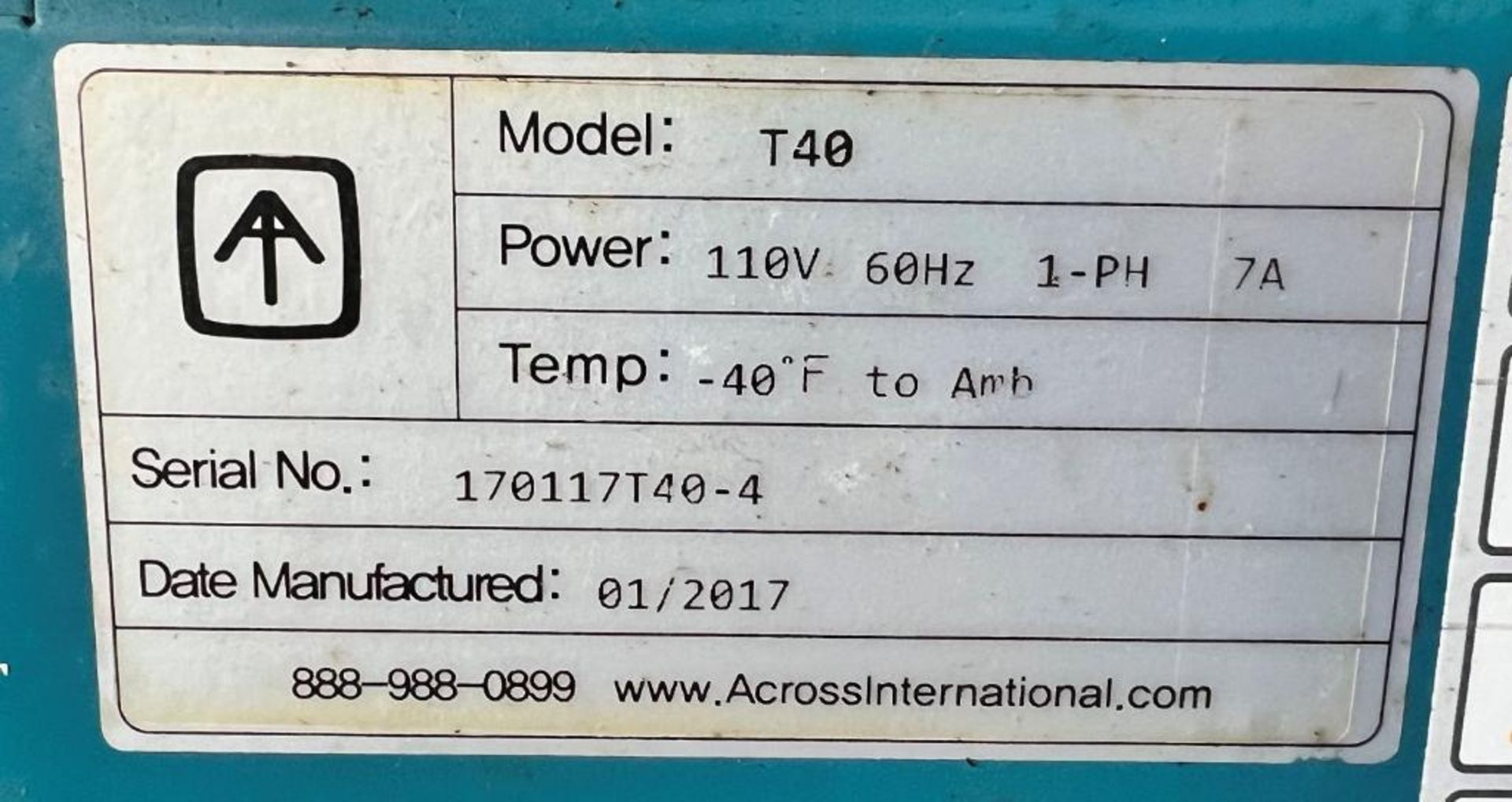 Across International Cold Trap, Model T40, Serial# 170117T40-4, Built 01/2017. - Image 5 of 5