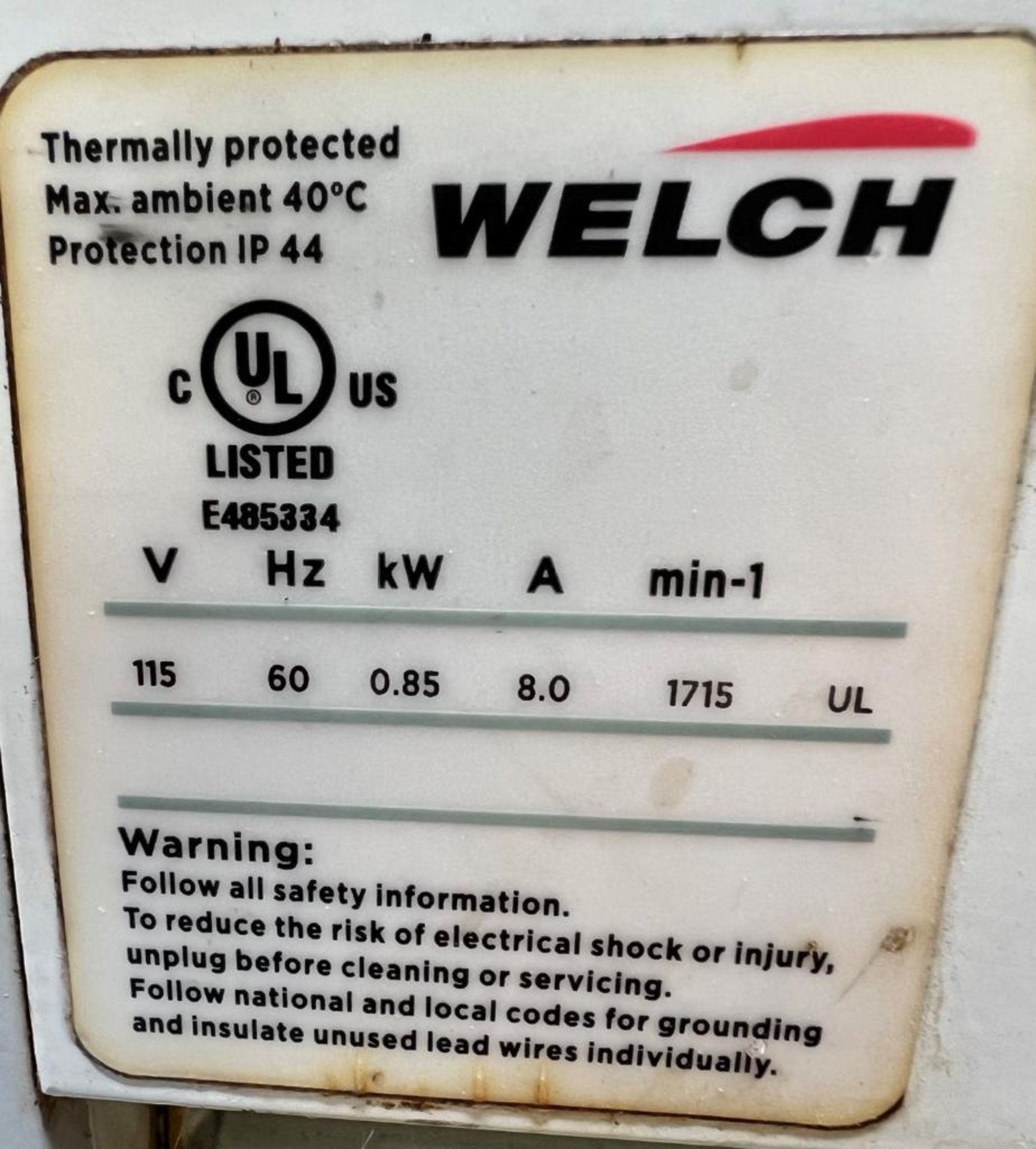 Welch C/RVPRO16 Rotary Vane Vacuum Pump, Model 3161-01, Serial# 1709052008. - Image 5 of 6