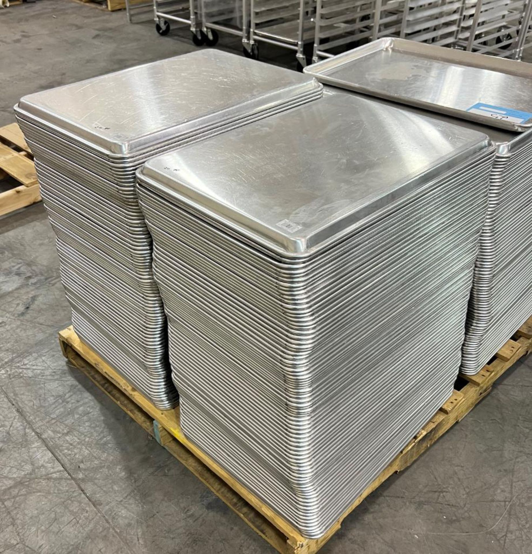 Lot Of Bakery Trays. Approximate (232) solid 18" x 26" x 1" deep, approximate (84) perforated 18" x - Image 2 of 8