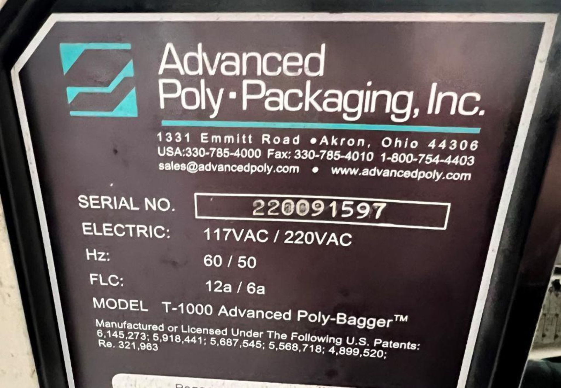 Advanced Poly-Packaging Bagger, Model T-1000, Serial# 220091597. - Image 7 of 7