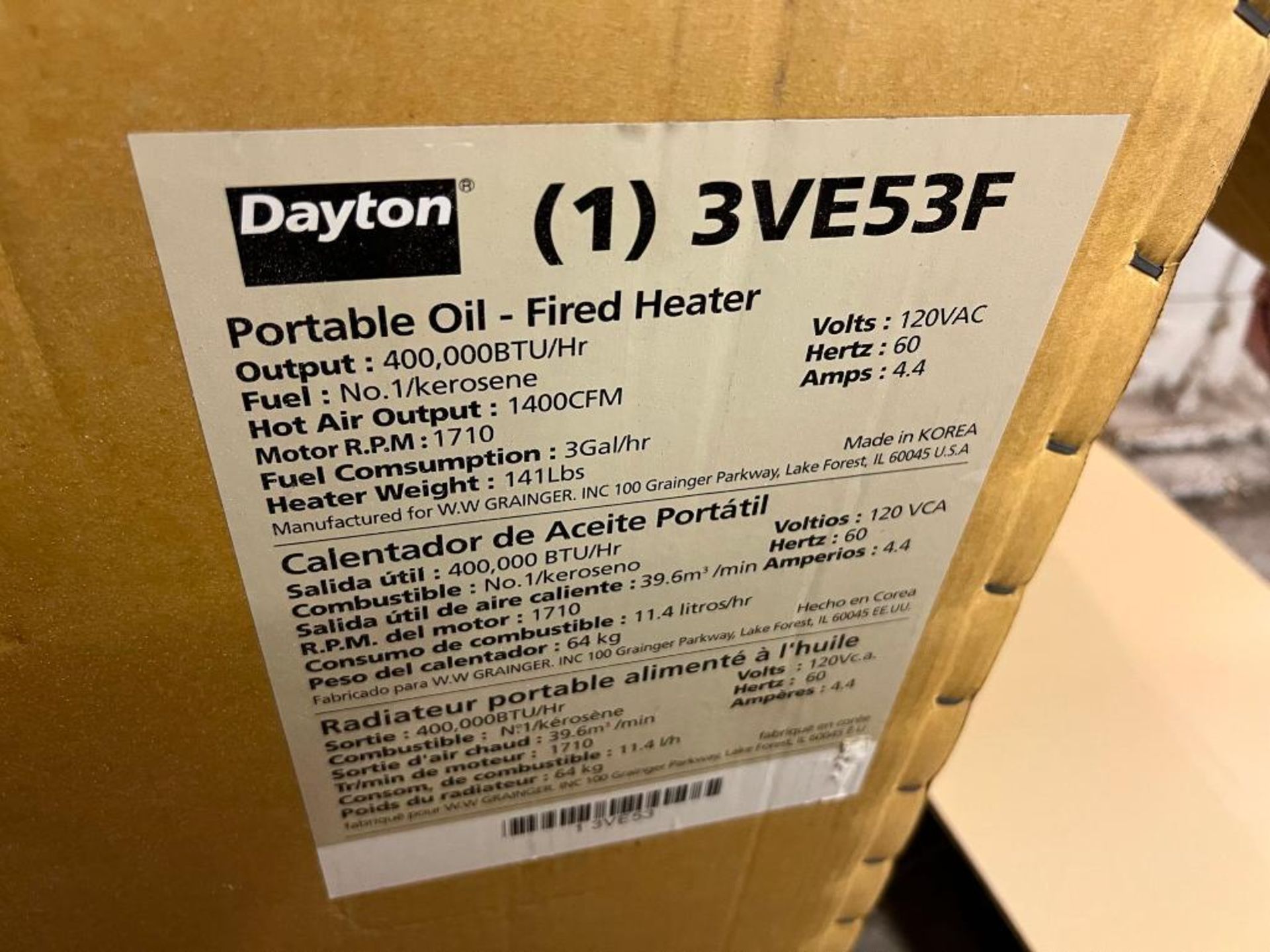 400,000 BTU Dayton Portable Kerosene Fired Heater (New In Box) - Image 7 of 7