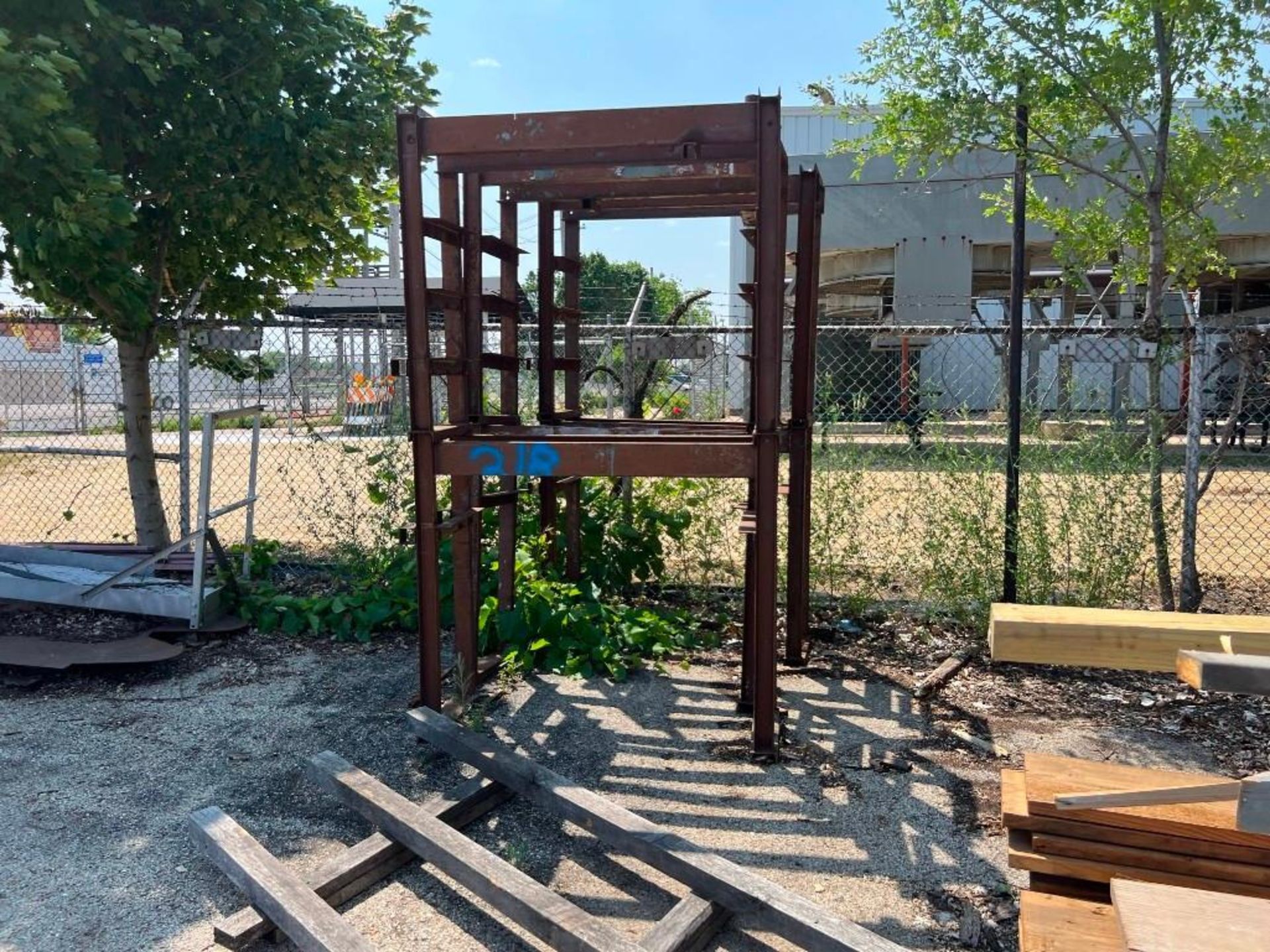 Contents of Rear Yard Including: Assorted Material Racks, Roller Conveyor, A-Frame Racks with Pipe & - Image 16 of 24