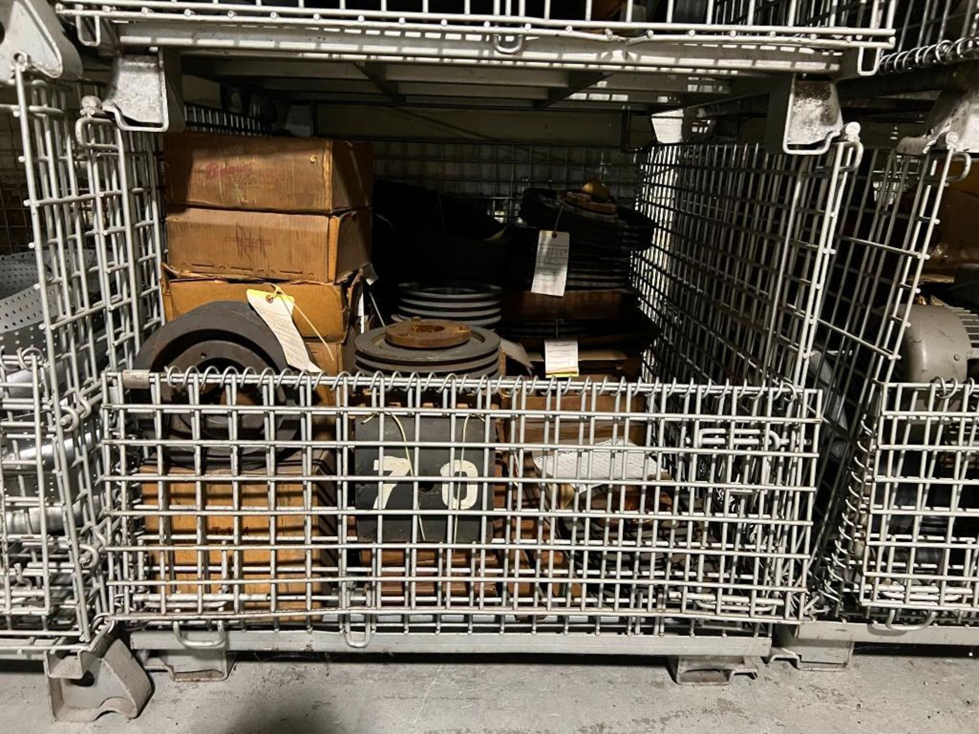 Lot: (9) Wire Baskets w/ Assorted Elecric Motors, Drive Belts, Pulleys, & Dryer Parts - Image 8 of 11