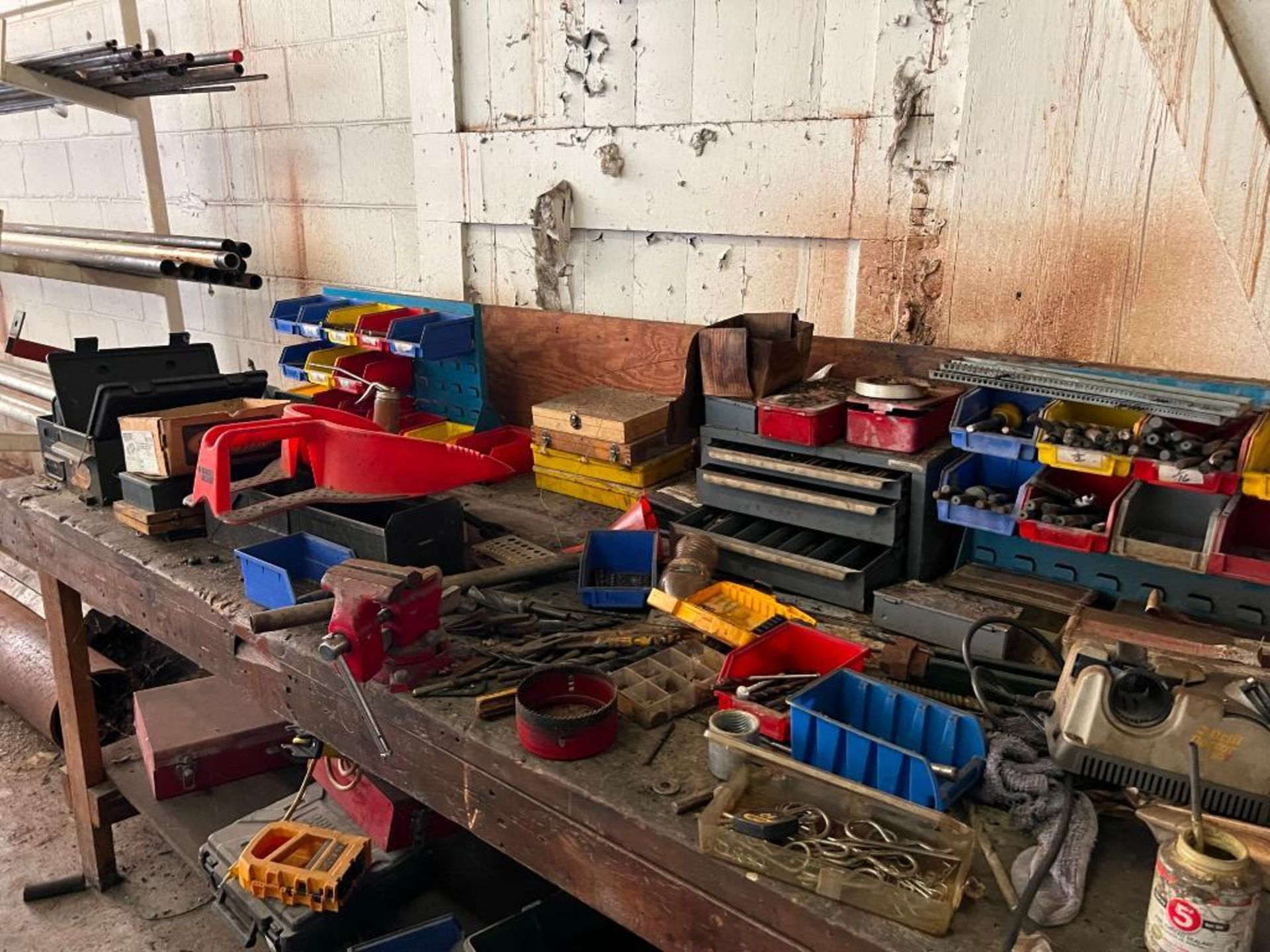 Workbench with Arbor Press & Assorted Drillbits & Hardware - Image 3 of 4