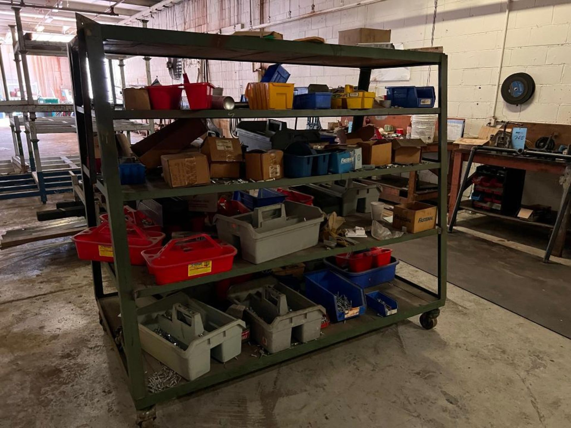 Lot: Rolling Shop Rack with Assorted Hardware - Image 2 of 2