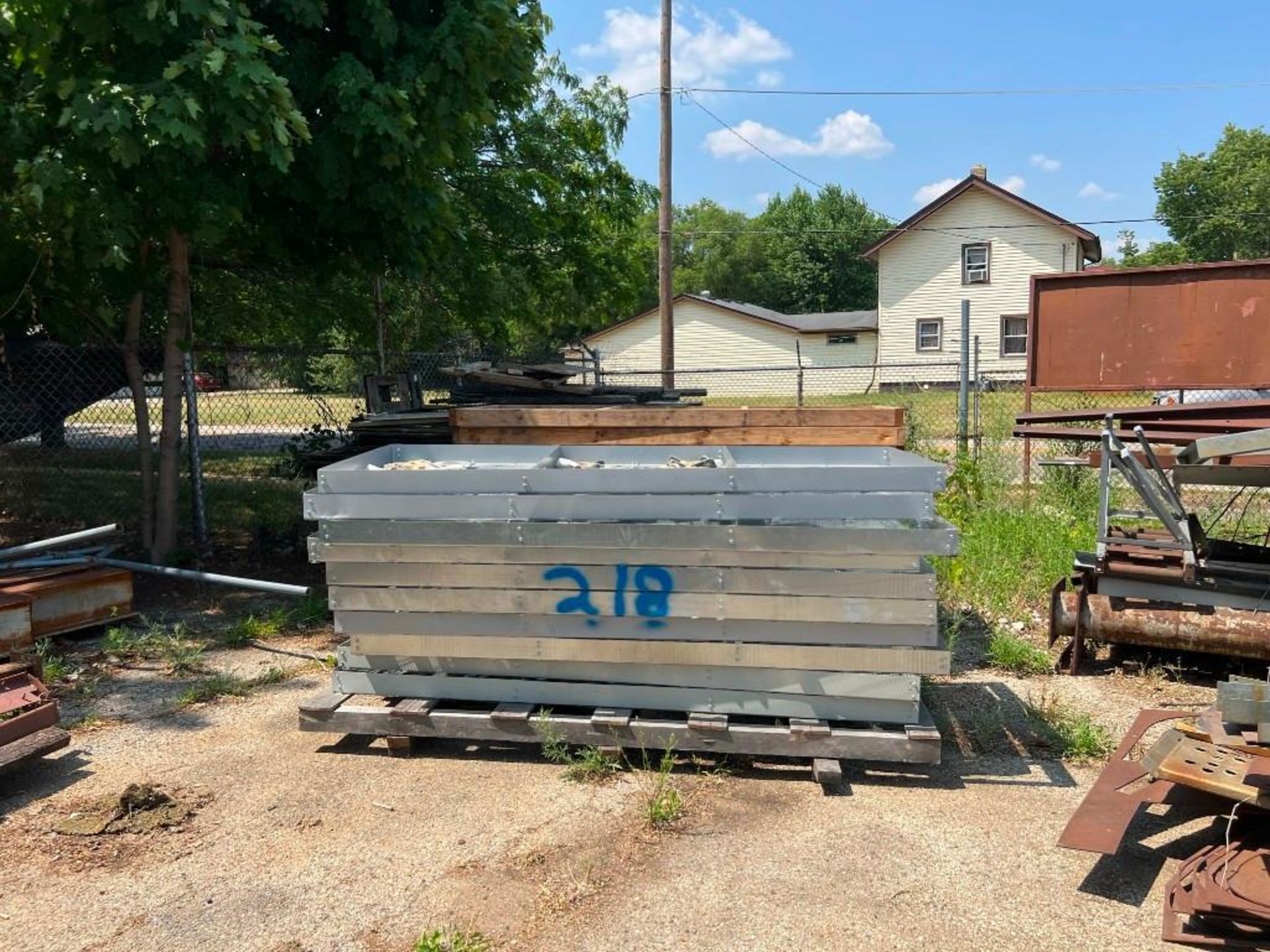 Contents of Rear Yard Including: Assorted Material Racks, Roller Conveyor, A-Frame Racks with Pipe & - Image 4 of 24